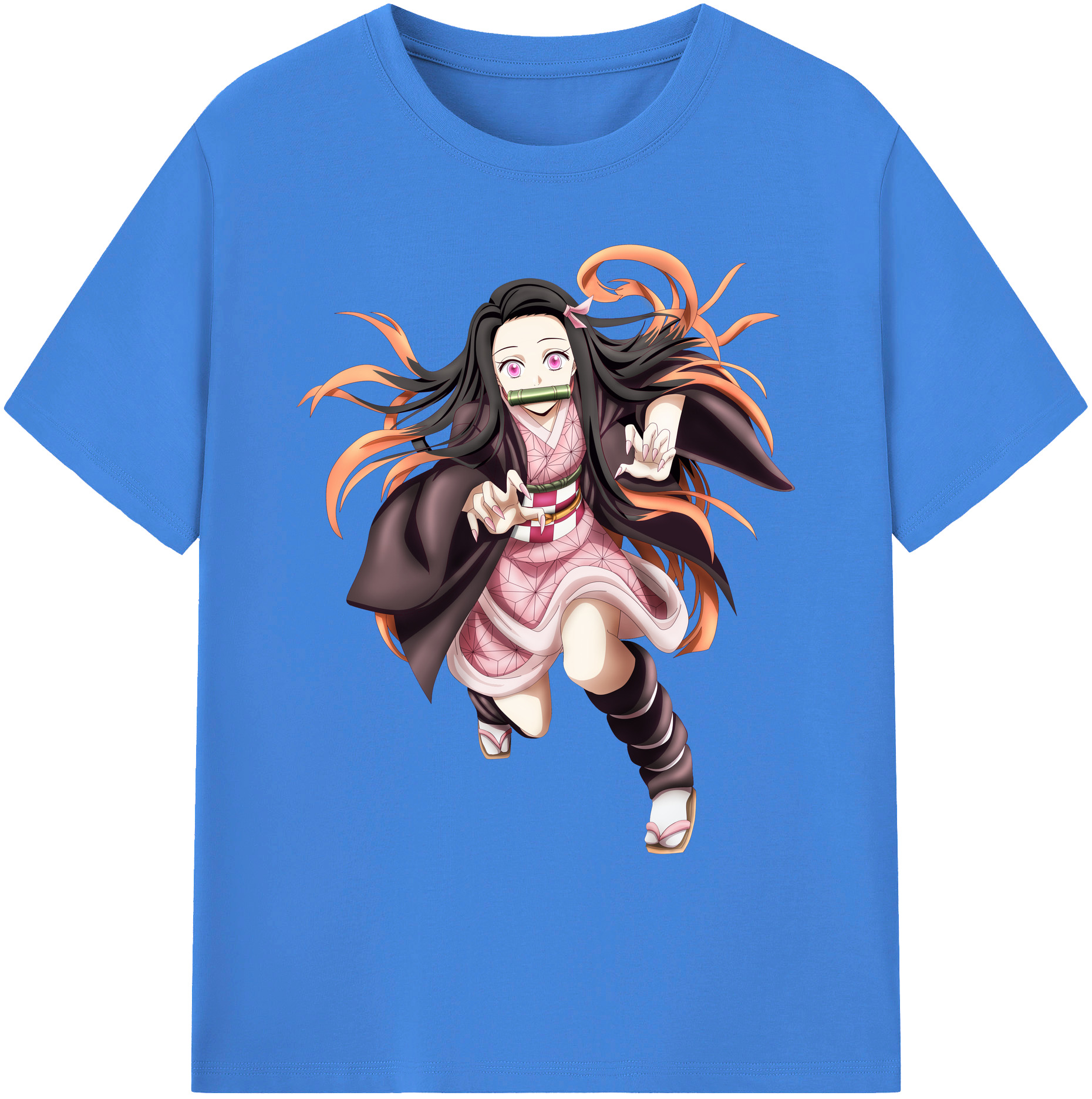 （画像用） 鬼滅の刃（きめつのやいば）竈門 禰󠄀豆子／かまど ねずこ Kamado Nezuko 綿100％ メンズ半袖Tシャツ｜肌触りやわらか＆通気性
