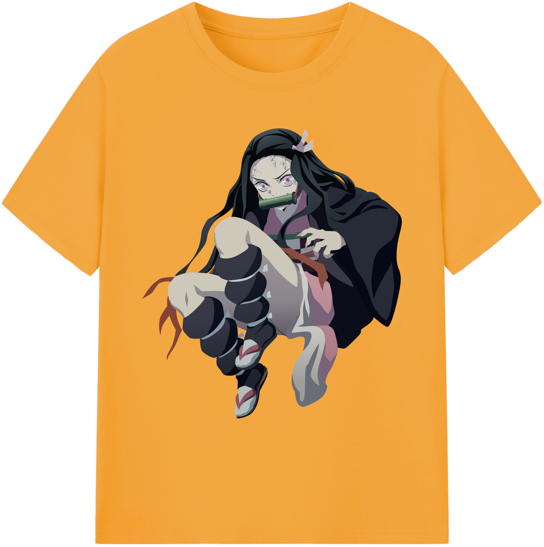 （画像用） 鬼滅の刃（きめつのやいば）竈門 禰󠄀豆子／かまど ねずこ Kamado Nezuko 綿100％ メンズ半袖Tシャツ｜肌触りやわらか＆通気性