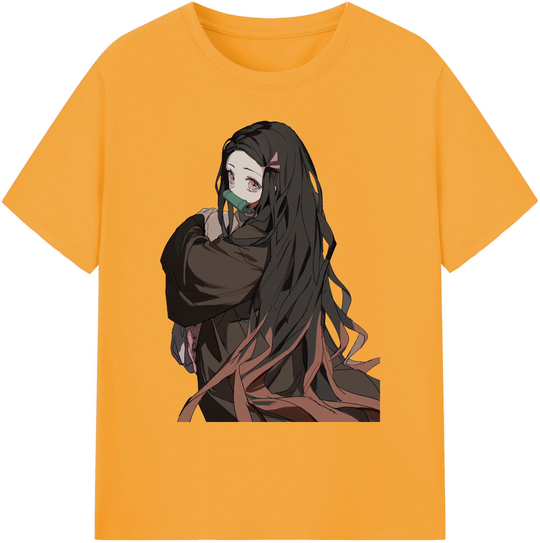 （画像用） 鬼滅の刃（きめつのやいば）竈門 禰󠄀豆子／かまど ねずこ Kamado Nezuko 綿100％ メンズ半袖Tシャツ｜肌触りやわらか＆通気性