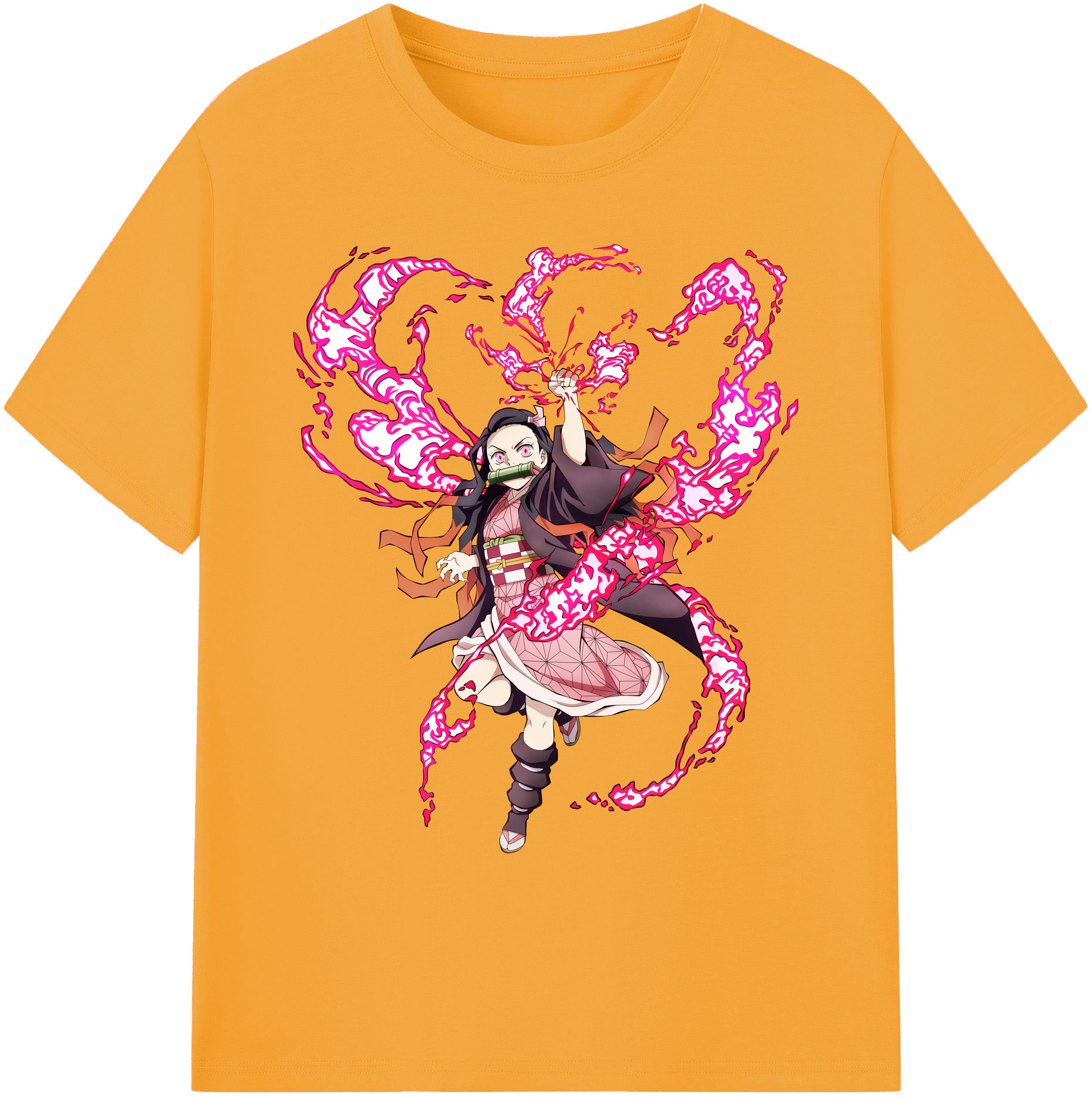 （画像用） 鬼滅の刃（きめつのやいば）竈門 禰󠄀豆子／かまど ねずこ Kamado Nezuko 綿100％ メンズ半袖Tシャツ｜肌触りやわらか＆通気性