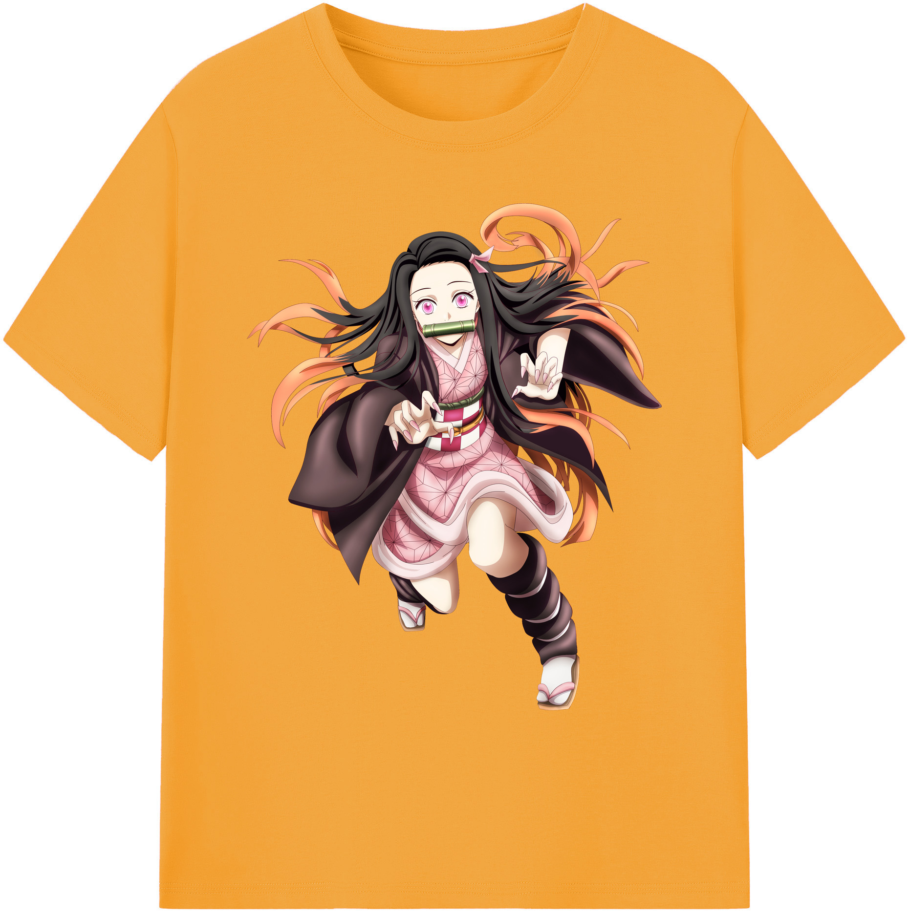（画像用） 鬼滅の刃（きめつのやいば）竈門 禰󠄀豆子／かまど ねずこ Kamado Nezuko 綿100％ メンズ半袖Tシャツ｜肌触りやわらか＆通気性