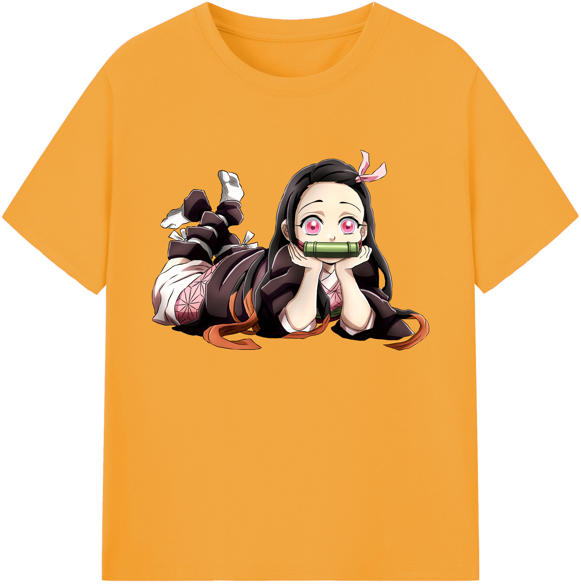 （画像用） 鬼滅の刃（きめつのやいば）竈門 禰󠄀豆子／かまど ねずこ Kamado Nezuko 綿100％ メンズ半袖Tシャツ｜肌触りやわらか＆通気性