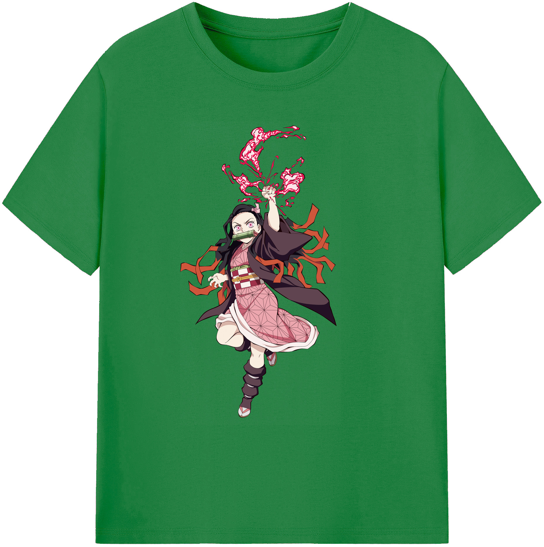 （画像用） 鬼滅の刃（きめつのやいば）竈門 禰󠄀豆子／かまど ねずこ Kamado Nezuko 綿100％ メンズ半袖Tシャツ｜肌触りやわらか＆通気性