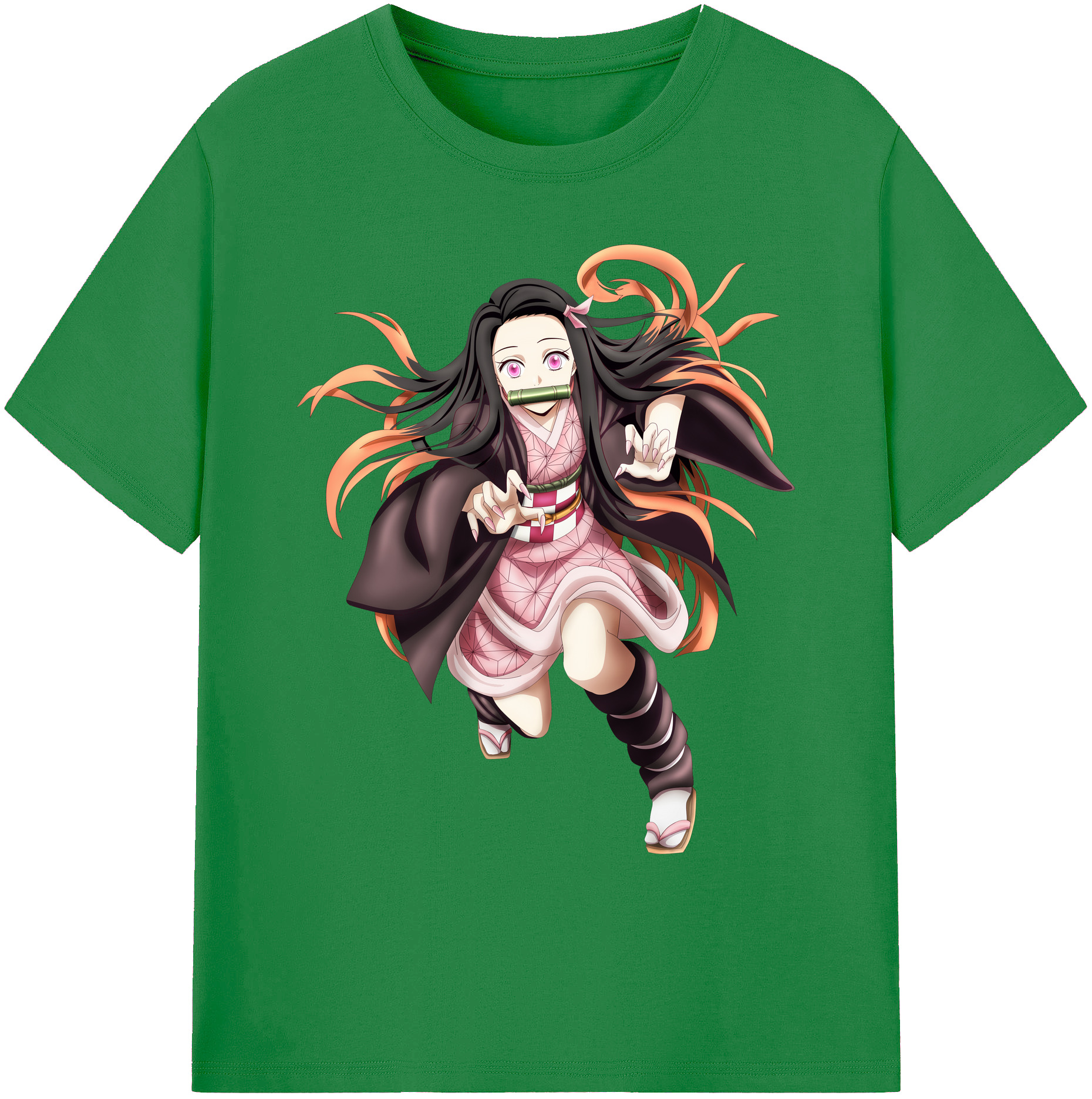 （画像用） 鬼滅の刃（きめつのやいば）竈門 禰󠄀豆子／かまど ねずこ Kamado Nezuko 綿100％ メンズ半袖Tシャツ｜肌触りやわらか＆通気性