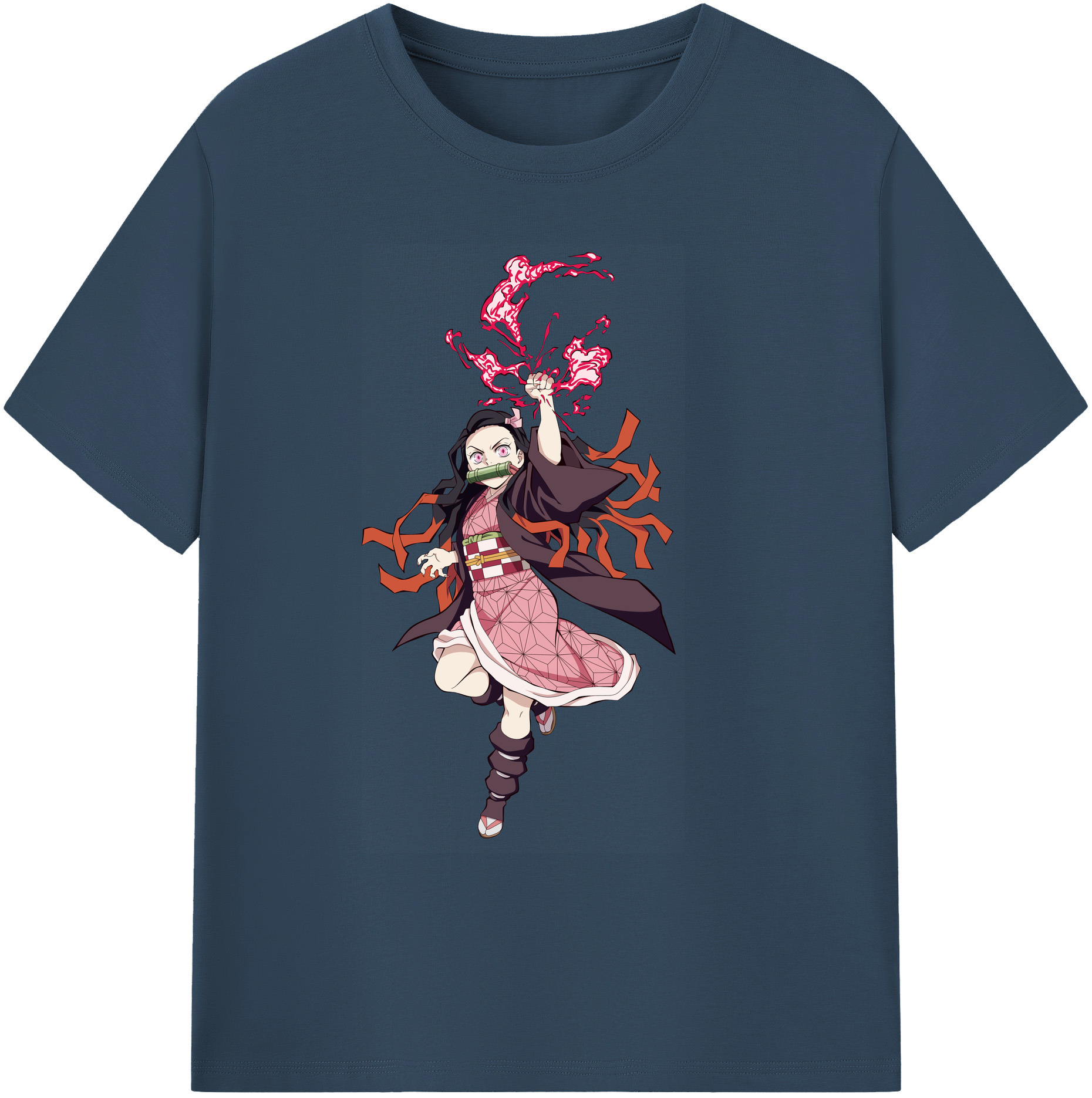 （画像用） 鬼滅の刃（きめつのやいば）竈門 禰󠄀豆子／かまど ねずこ Kamado Nezuko 綿100％ メンズ半袖Tシャツ｜肌触りやわらか＆通気性