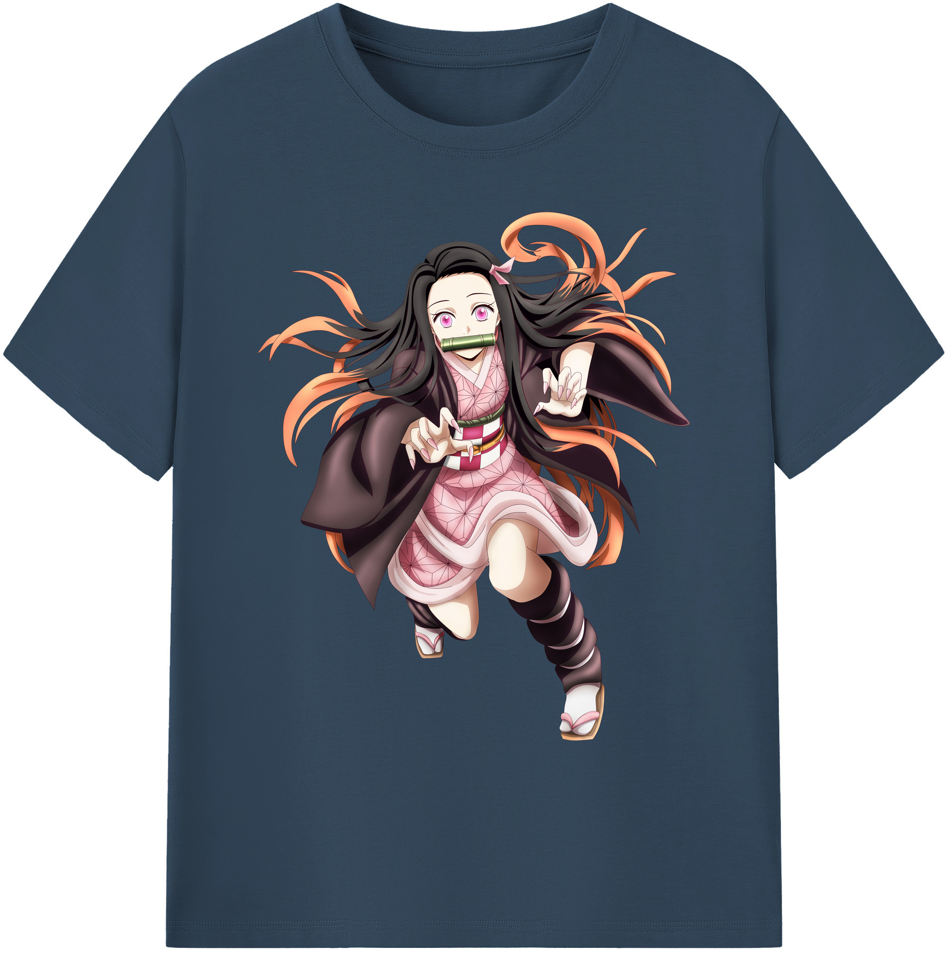 （画像用） 鬼滅の刃（きめつのやいば）竈門 禰󠄀豆子／かまど ねずこ Kamado Nezuko 綿100％ メンズ半袖Tシャツ｜肌触りやわらか＆通気性