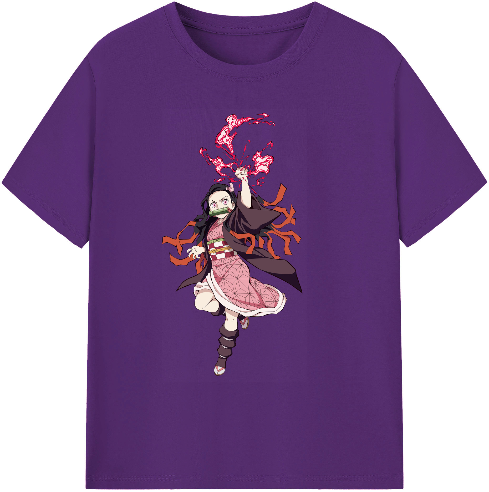 （画像用） 鬼滅の刃（きめつのやいば）竈門 禰󠄀豆子／かまど ねずこ Kamado Nezuko 綿100％ メンズ半袖Tシャツ｜肌触りやわらか＆通気性