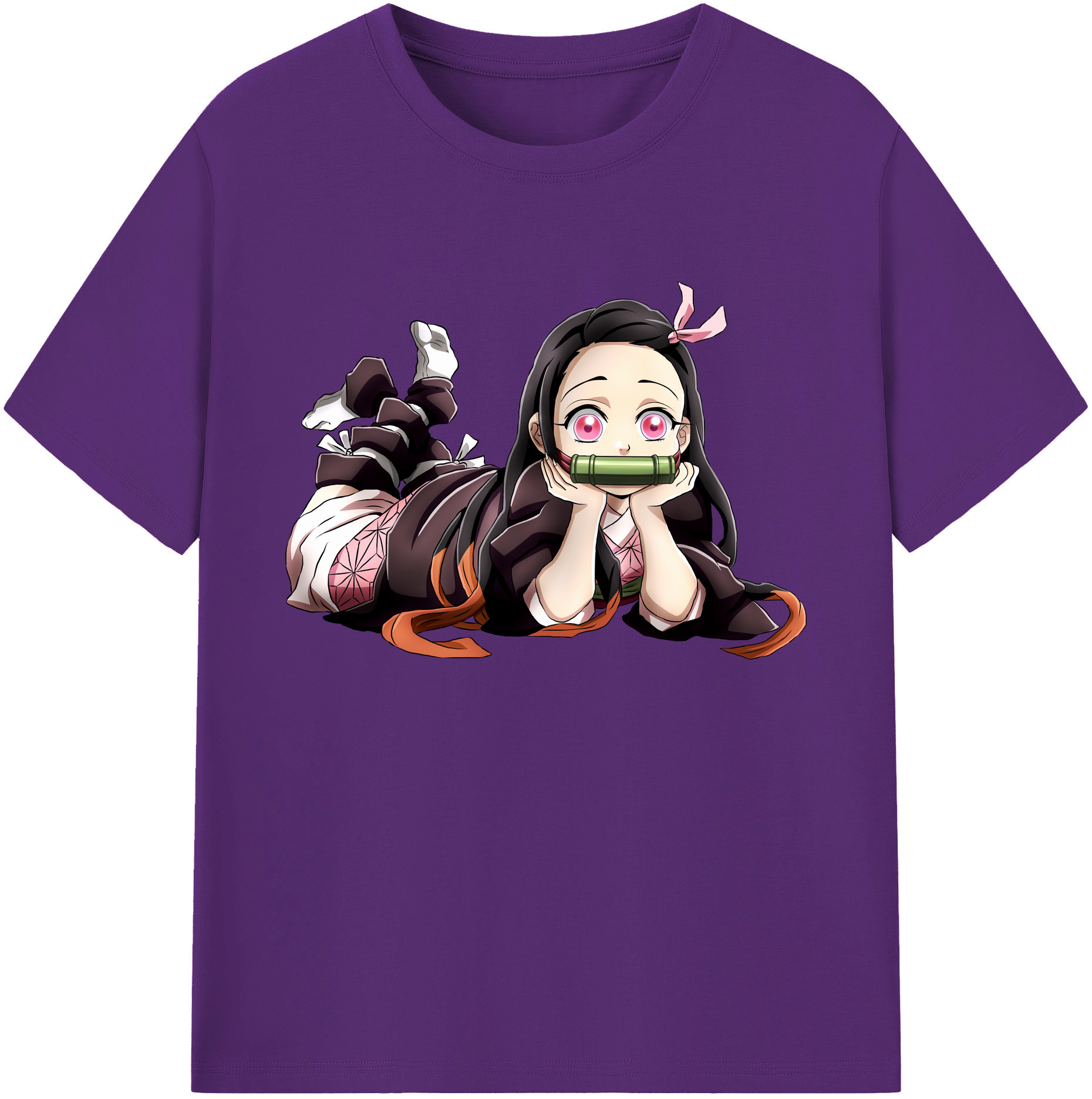 （画像用） 鬼滅の刃（きめつのやいば）竈門 禰󠄀豆子／かまど ねずこ Kamado Nezuko 綿100％ メンズ半袖Tシャツ｜肌触りやわらか＆通気性