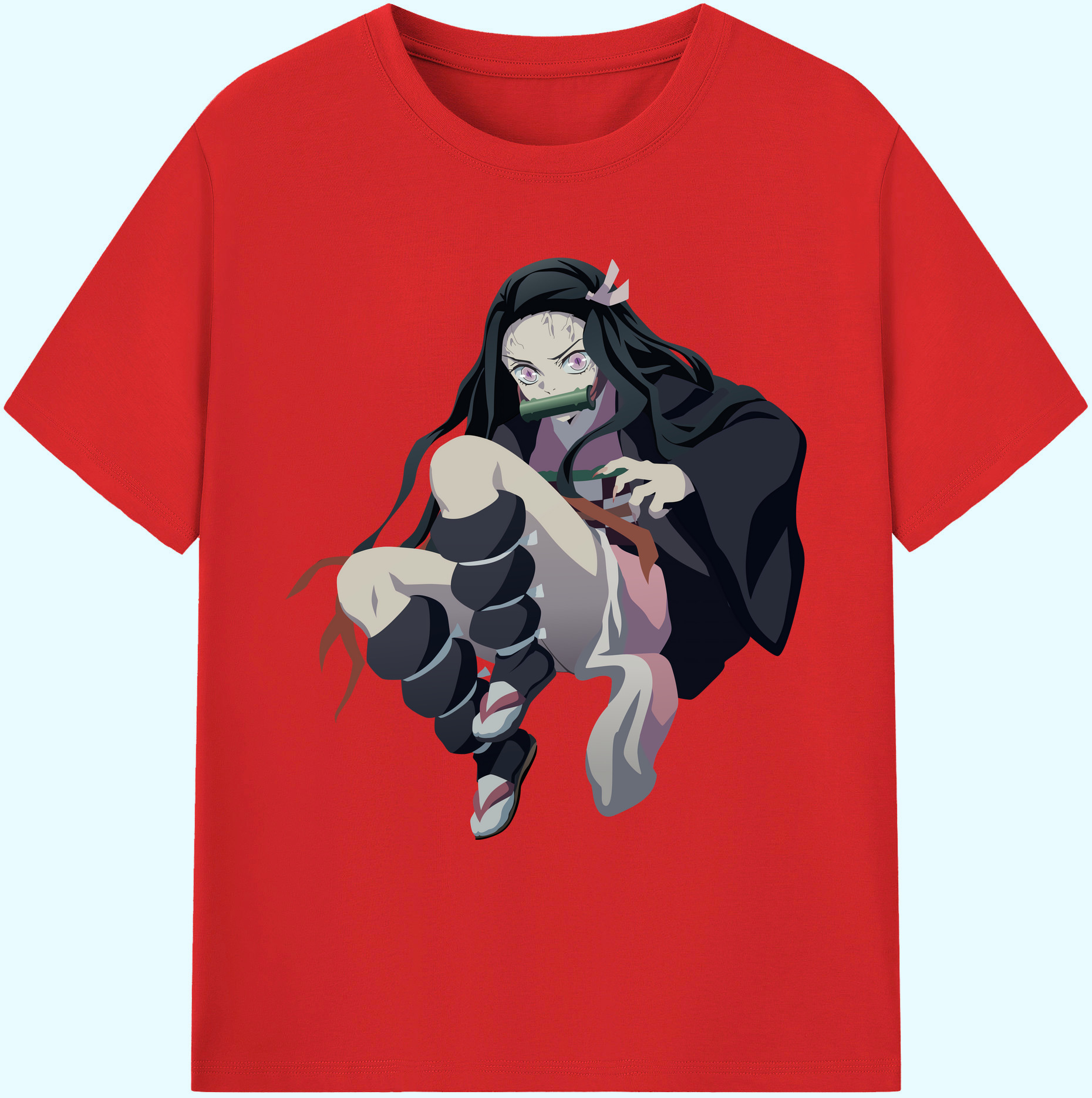 （画像用） 鬼滅の刃（きめつのやいば）竈門 禰󠄀豆子／かまど ねずこ Kamado Nezuko 綿100％ メンズ半袖Tシャツ｜肌触りやわらか＆通気性