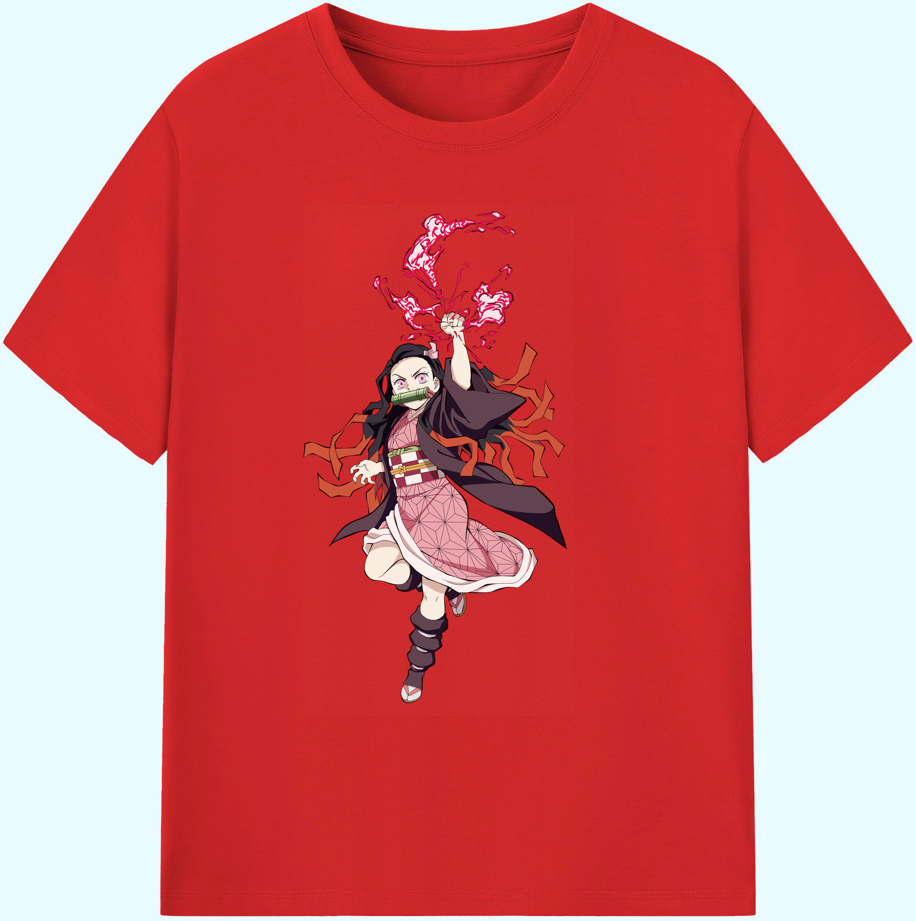 （画像用） 鬼滅の刃（きめつのやいば）竈門 禰󠄀豆子／かまど ねずこ Kamado Nezuko 綿100％ メンズ半袖Tシャツ｜肌触りやわらか＆通気性