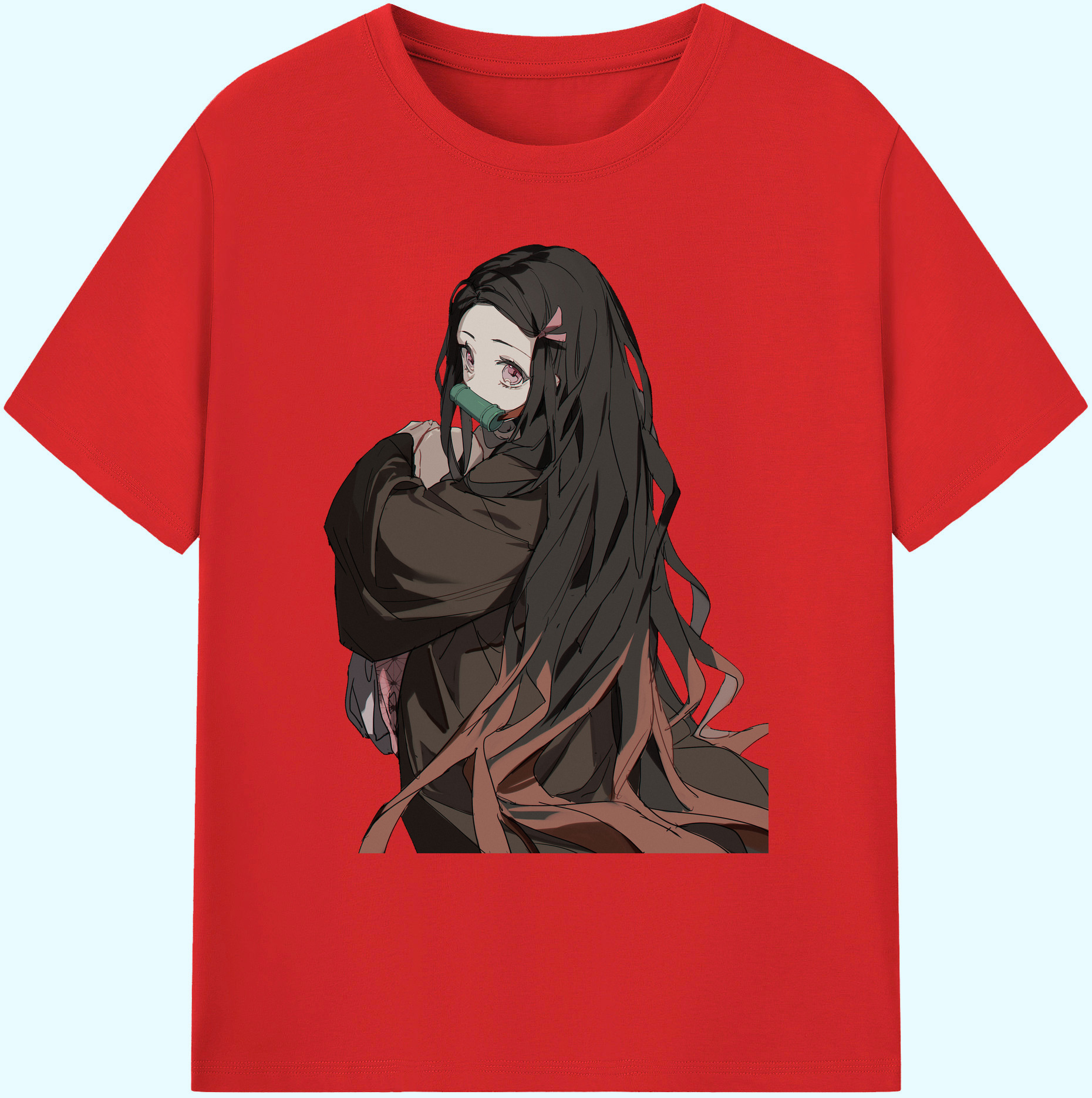 （画像用） 鬼滅の刃（きめつのやいば）竈門 禰󠄀豆子／かまど ねずこ Kamado Nezuko 綿100％ メンズ半袖Tシャツ｜肌触りやわらか＆通気性