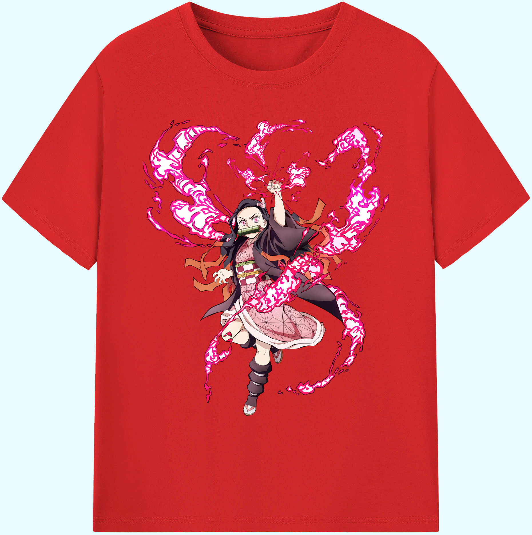 （画像用） 鬼滅の刃（きめつのやいば）竈門 禰󠄀豆子／かまど ねずこ Kamado Nezuko 綿100％ メンズ半袖Tシャツ｜肌触りやわらか＆通気性
