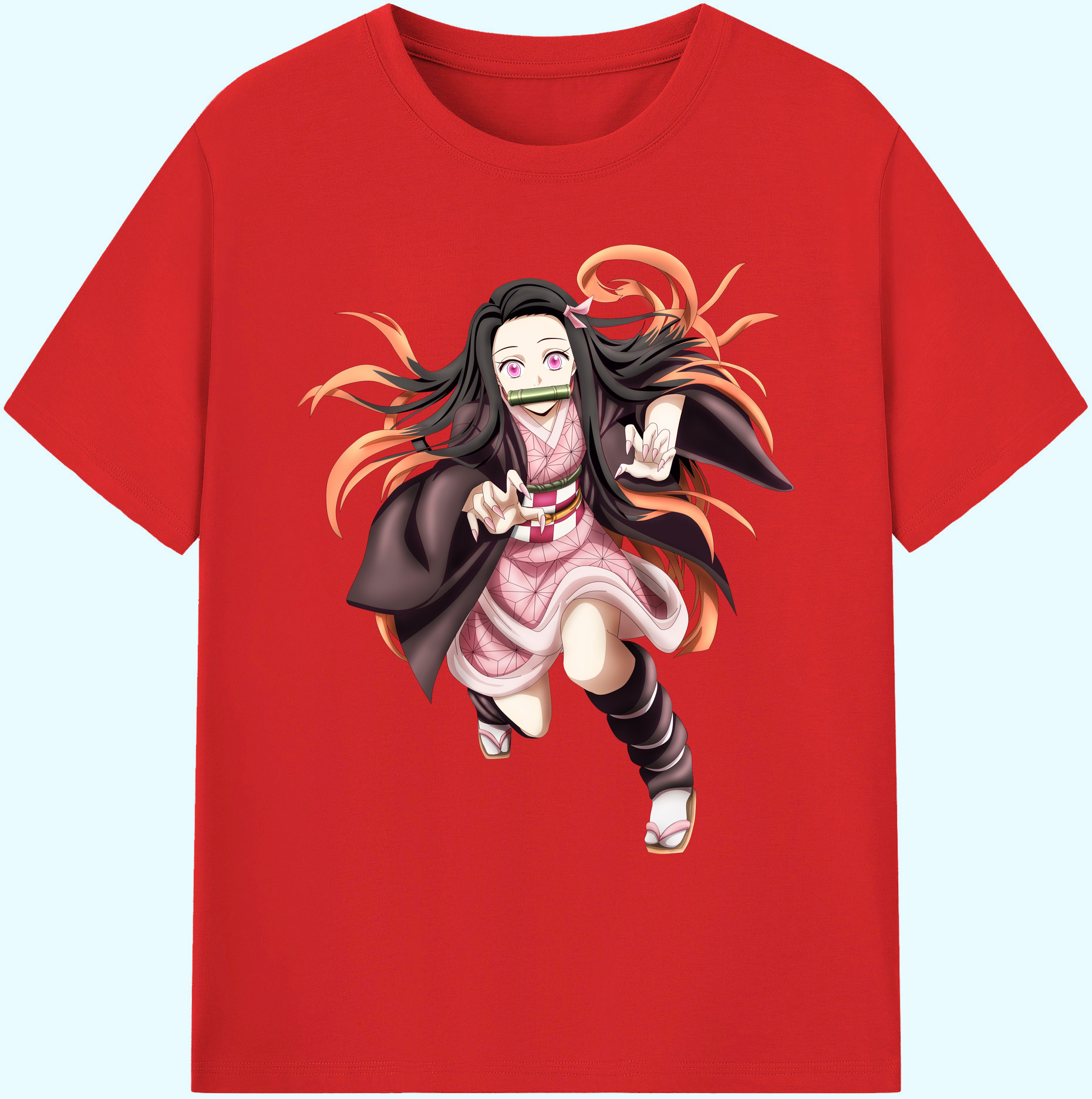 （画像用） 鬼滅の刃（きめつのやいば）竈門 禰󠄀豆子／かまど ねずこ Kamado Nezuko 綿100％ メンズ半袖Tシャツ｜肌触りやわらか＆通気性