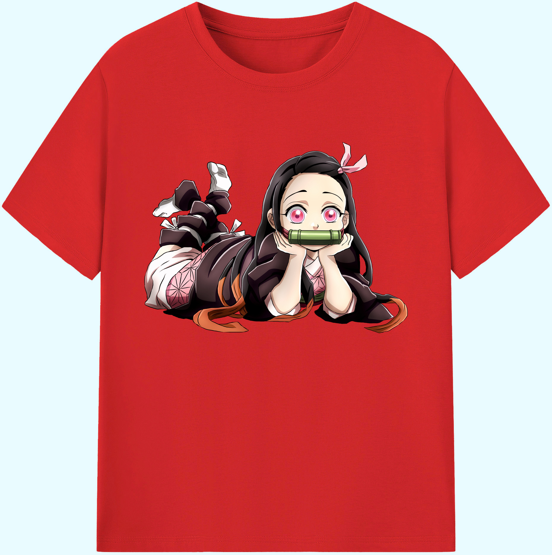 （画像用） 鬼滅の刃（きめつのやいば）竈門 禰󠄀豆子／かまど ねずこ Kamado Nezuko 綿100％ メンズ半袖Tシャツ｜肌触りやわらか＆通気性