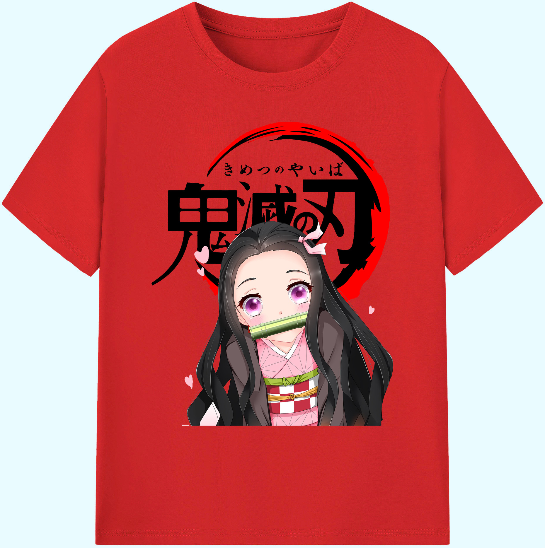 （画像用） 鬼滅の刃（きめつのやいば）竈門 禰󠄀豆子／かまど ねずこ Kamado Nezuko 綿100％ メンズ半袖Tシャツ｜肌触りやわらか＆通気性
