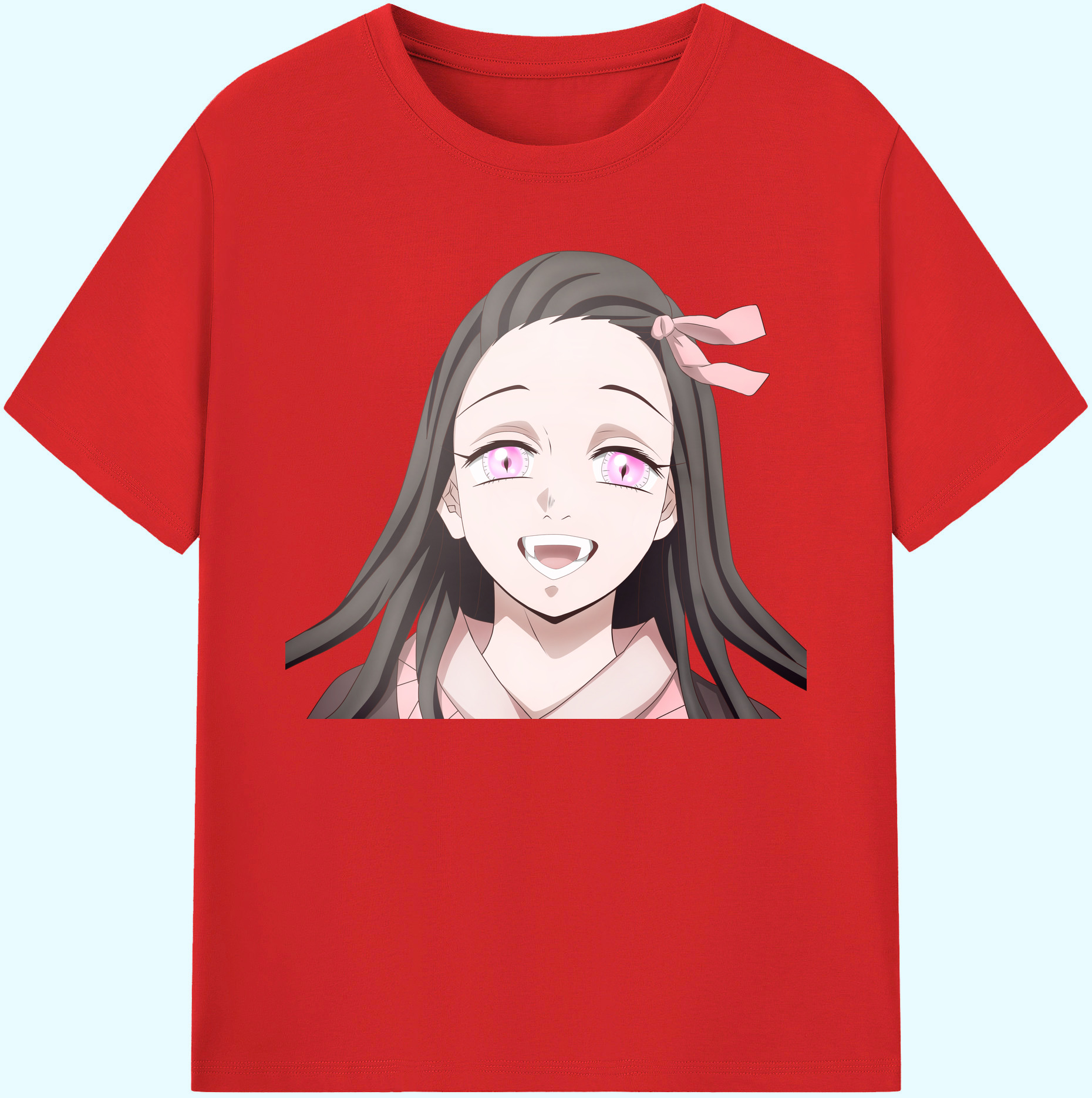 （画像用） 鬼滅の刃（きめつのやいば）竈門 禰󠄀豆子／かまど ねずこ Kamado Nezuko 綿100％ メンズ半袖Tシャツ｜肌触りやわらか＆通気性