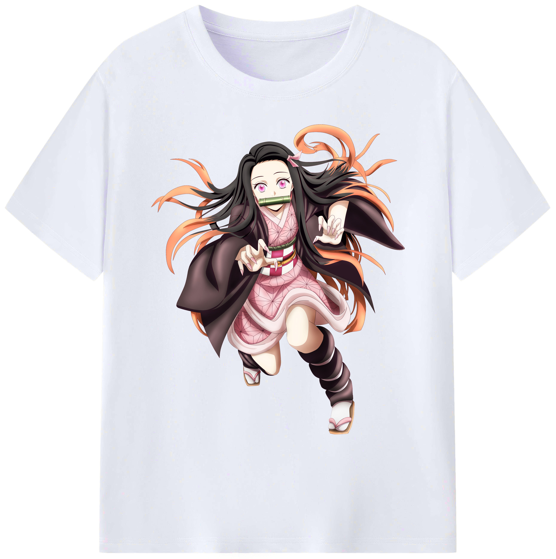 （画像用） 鬼滅の刃（きめつのやいば）竈門 禰󠄀豆子／かまど ねずこ Kamado Nezuko 綿100％ メンズ半袖Tシャツ｜肌触りやわらか＆通気性