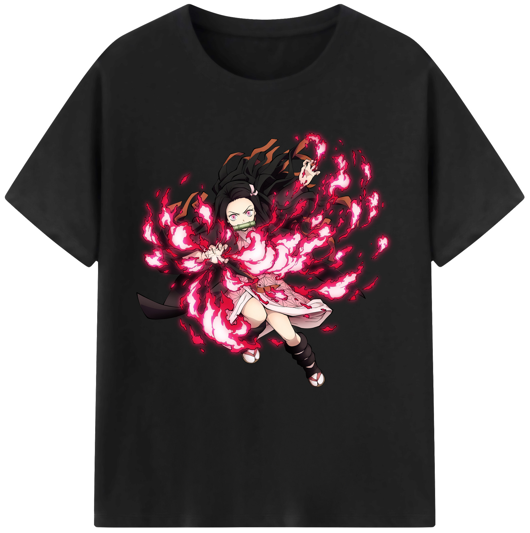 （画像用） 鬼滅の刃（きめつのやいば）竈門 禰󠄀豆子／かまど ねずこ Kamado Nezuko レディースカジュアルプリントTシャツ（綿100％）