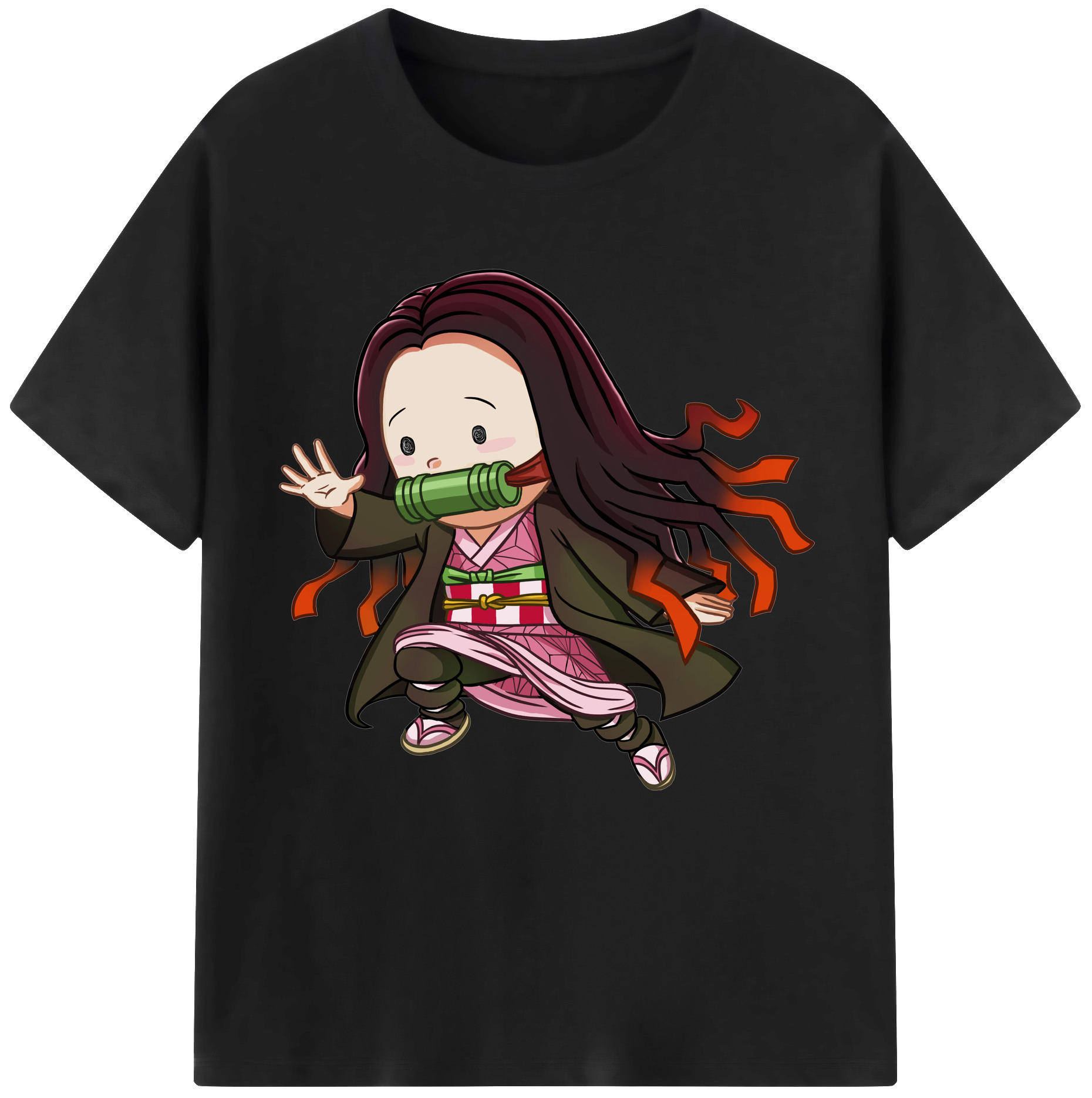 （画像用） 鬼滅の刃（きめつのやいば）竈門 禰󠄀豆子／かまど ねずこ Kamado Nezuko レディースカジュアルプリントTシャツ（綿100％）