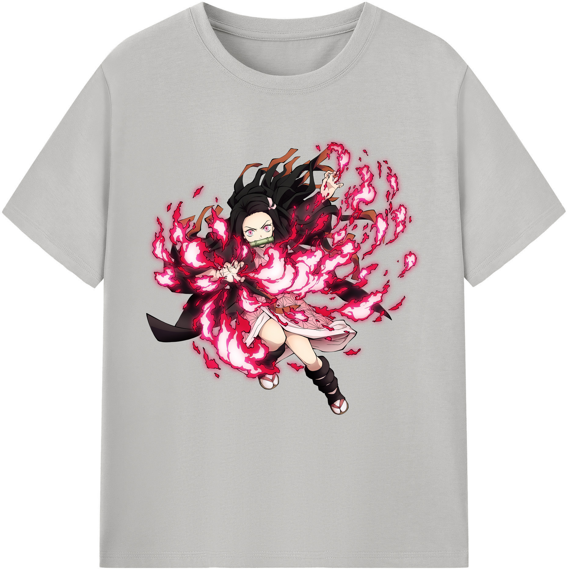 （画像用） 鬼滅の刃（きめつのやいば）竈門 禰󠄀豆子／かまど ねずこ Kamado Nezuko レディースカジュアルプリントTシャツ（綿100％）