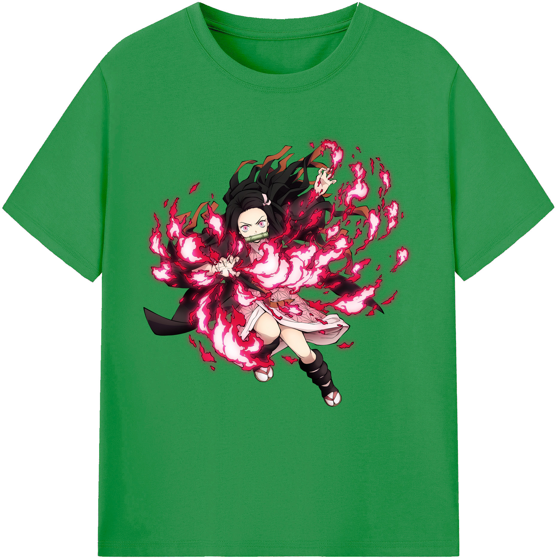 （画像用） 鬼滅の刃（きめつのやいば）竈門 禰󠄀豆子／かまど ねずこ Kamado Nezuko レディースカジュアルプリントTシャツ（綿100％）