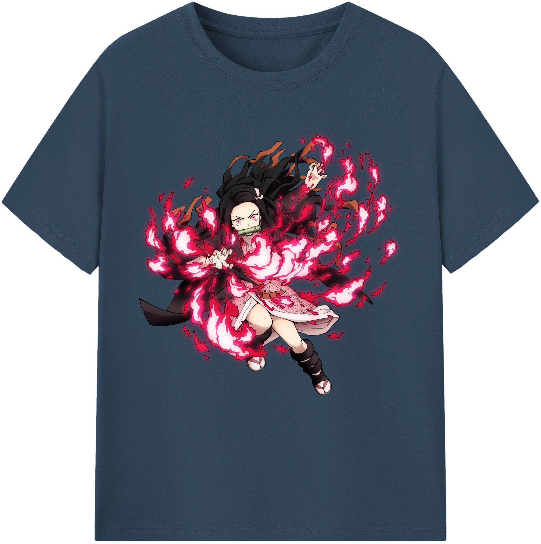 （画像用） 鬼滅の刃（きめつのやいば）竈門 禰󠄀豆子／かまど ねずこ Kamado Nezuko レディースカジュアルプリントTシャツ（綿100％）
