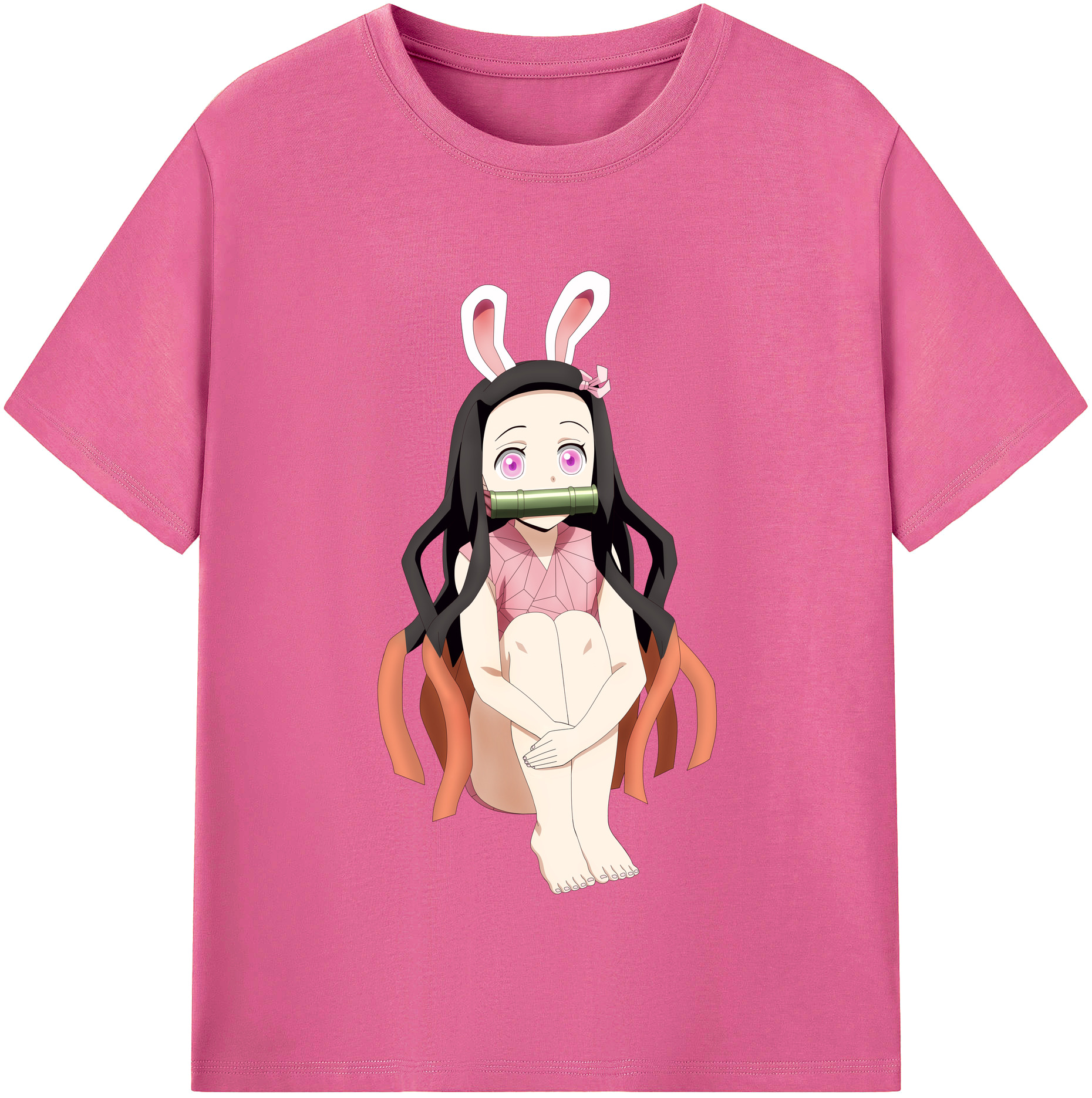 （画像用） 鬼滅の刃（きめつのやいば）竈門 禰󠄀豆子／かまど ねずこ Kamado Nezuko レディースカジュアルプリントTシャツ（綿100％）