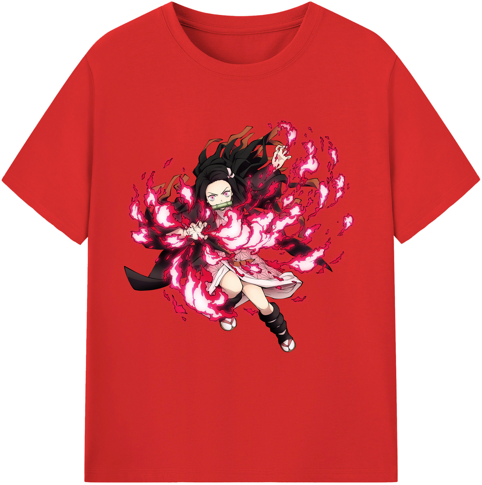 （画像用） 鬼滅の刃（きめつのやいば）竈門 禰󠄀豆子／かまど ねずこ Kamado Nezuko レディースカジュアルプリントTシャツ（綿100％）