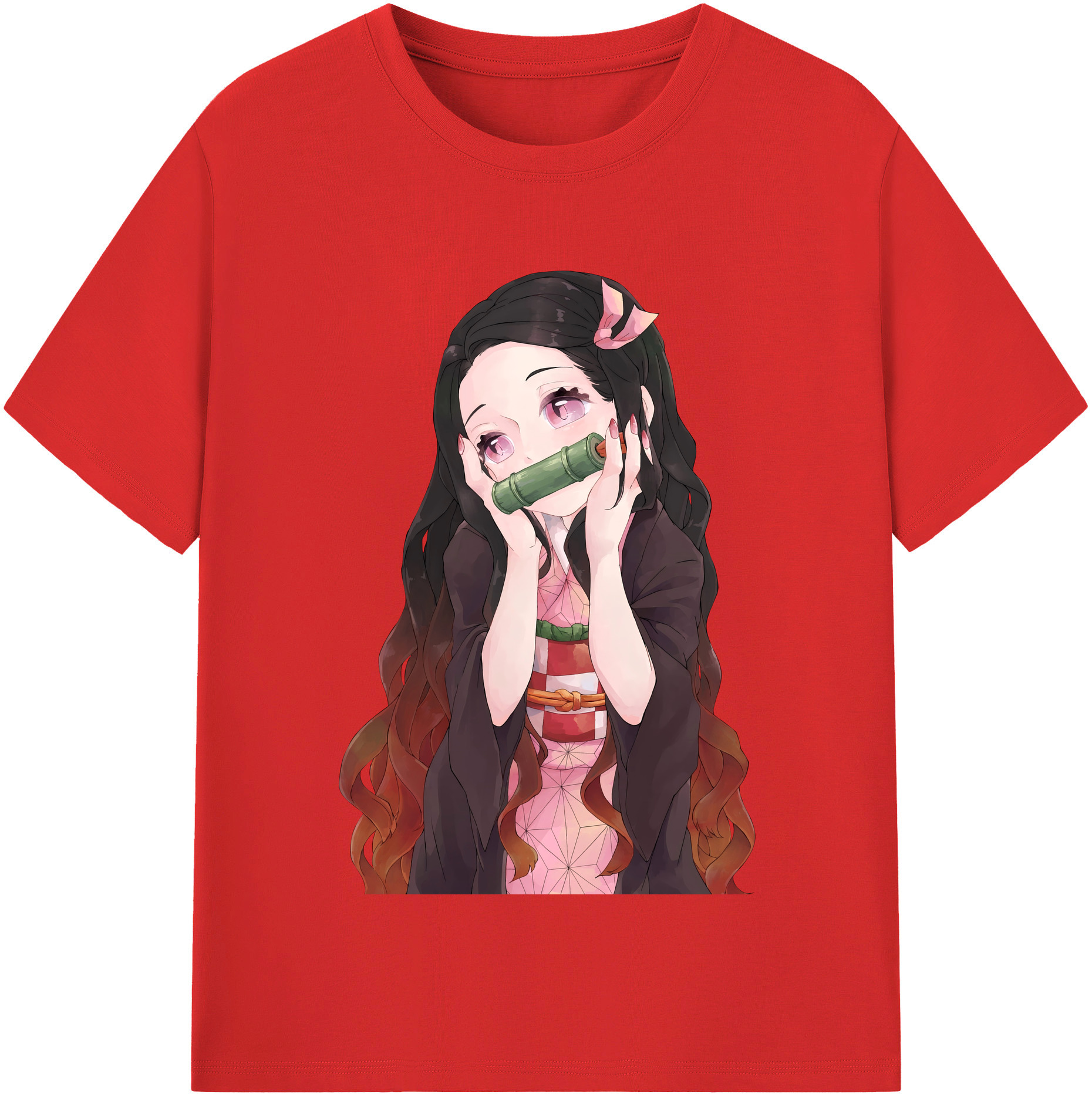 （画像用） 鬼滅の刃（きめつのやいば）竈門 禰󠄀豆子／かまど ねずこ Kamado Nezuko レディースカジュアルプリントTシャツ（綿100％）