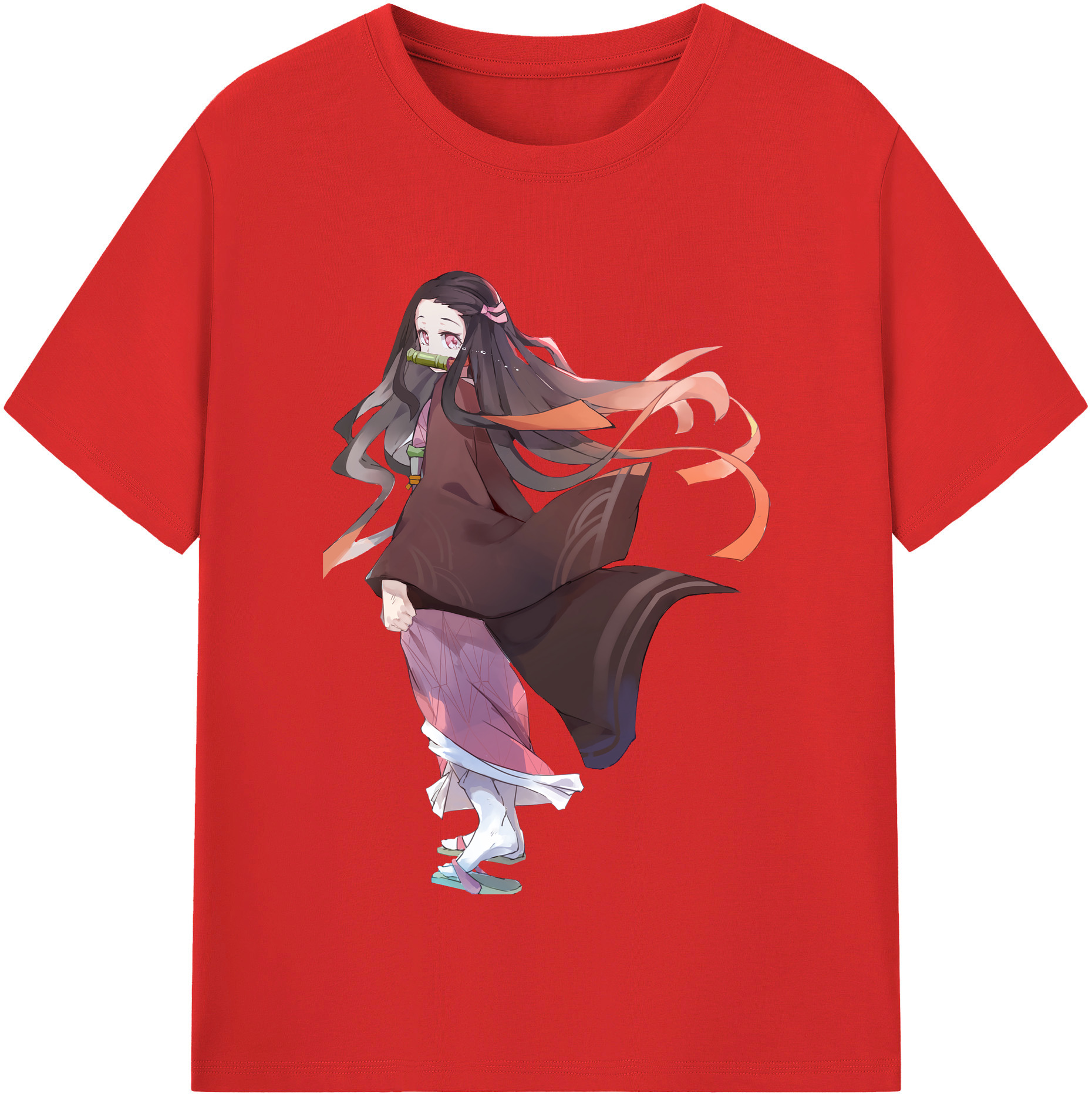 （画像用） 鬼滅の刃（きめつのやいば）竈門 禰󠄀豆子／かまど ねずこ Kamado Nezuko レディースカジュアルプリントTシャツ（綿100％）