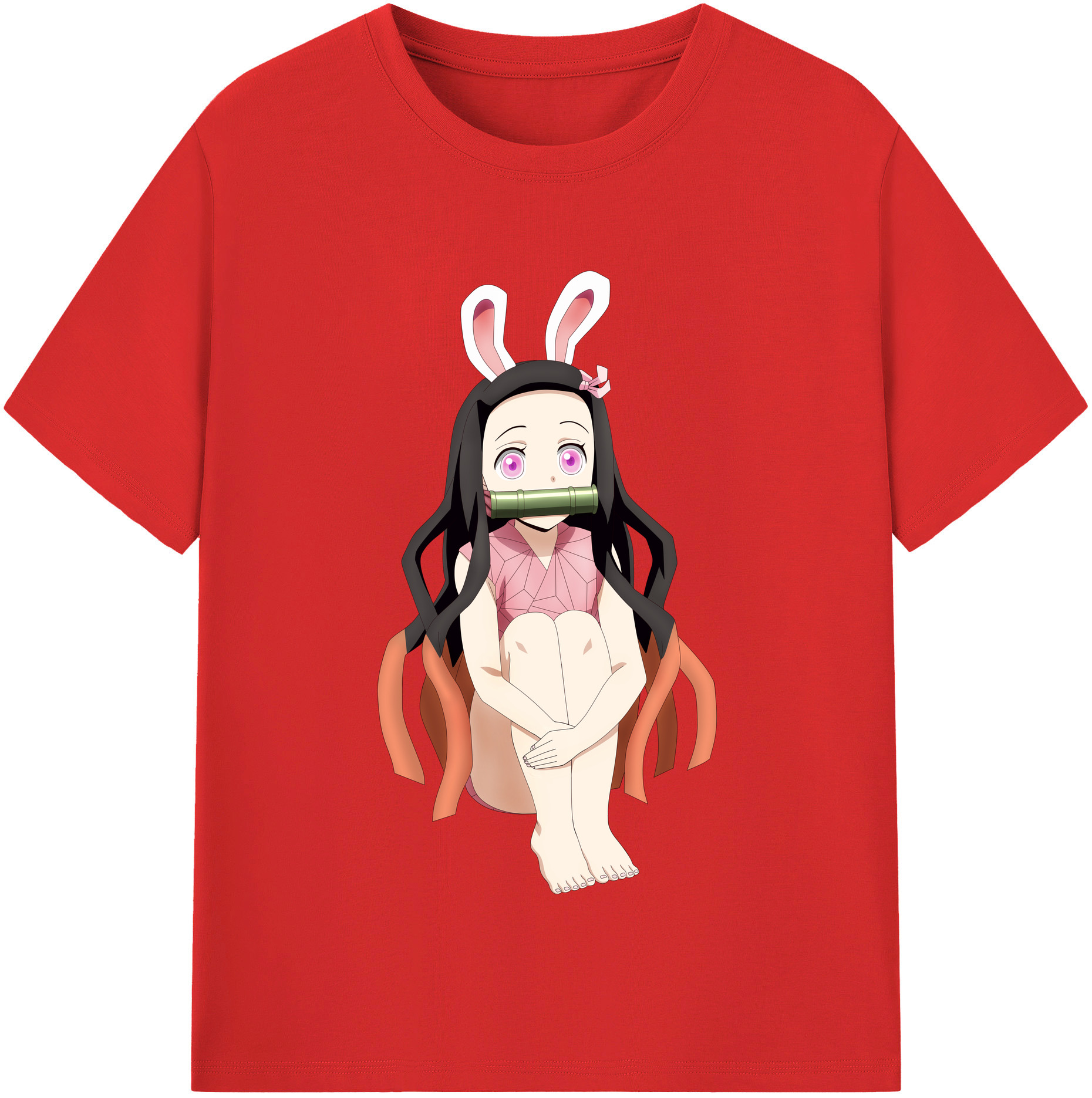 （画像用） 鬼滅の刃（きめつのやいば）竈門 禰󠄀豆子／かまど ねずこ Kamado Nezuko レディースカジュアルプリントTシャツ（綿100％）