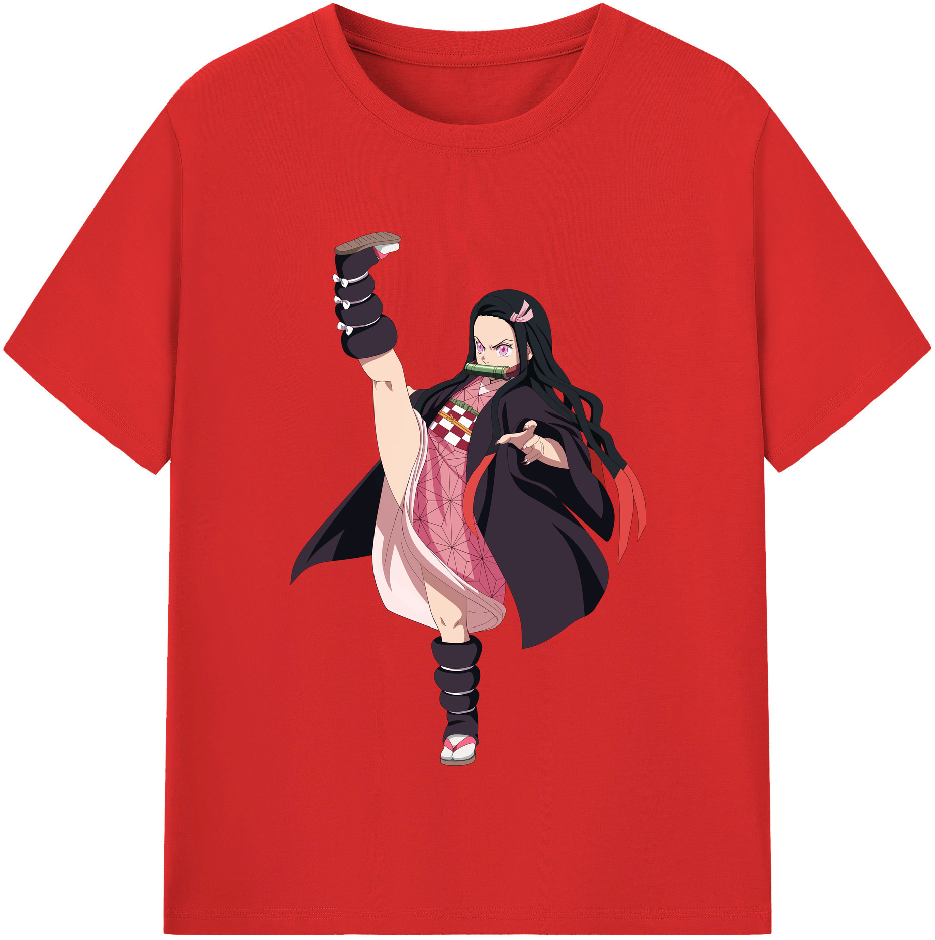 （画像用） 鬼滅の刃（きめつのやいば）竈門 禰󠄀豆子／かまど ねずこ Kamado Nezuko レディースカジュアルプリントTシャツ（綿100％）