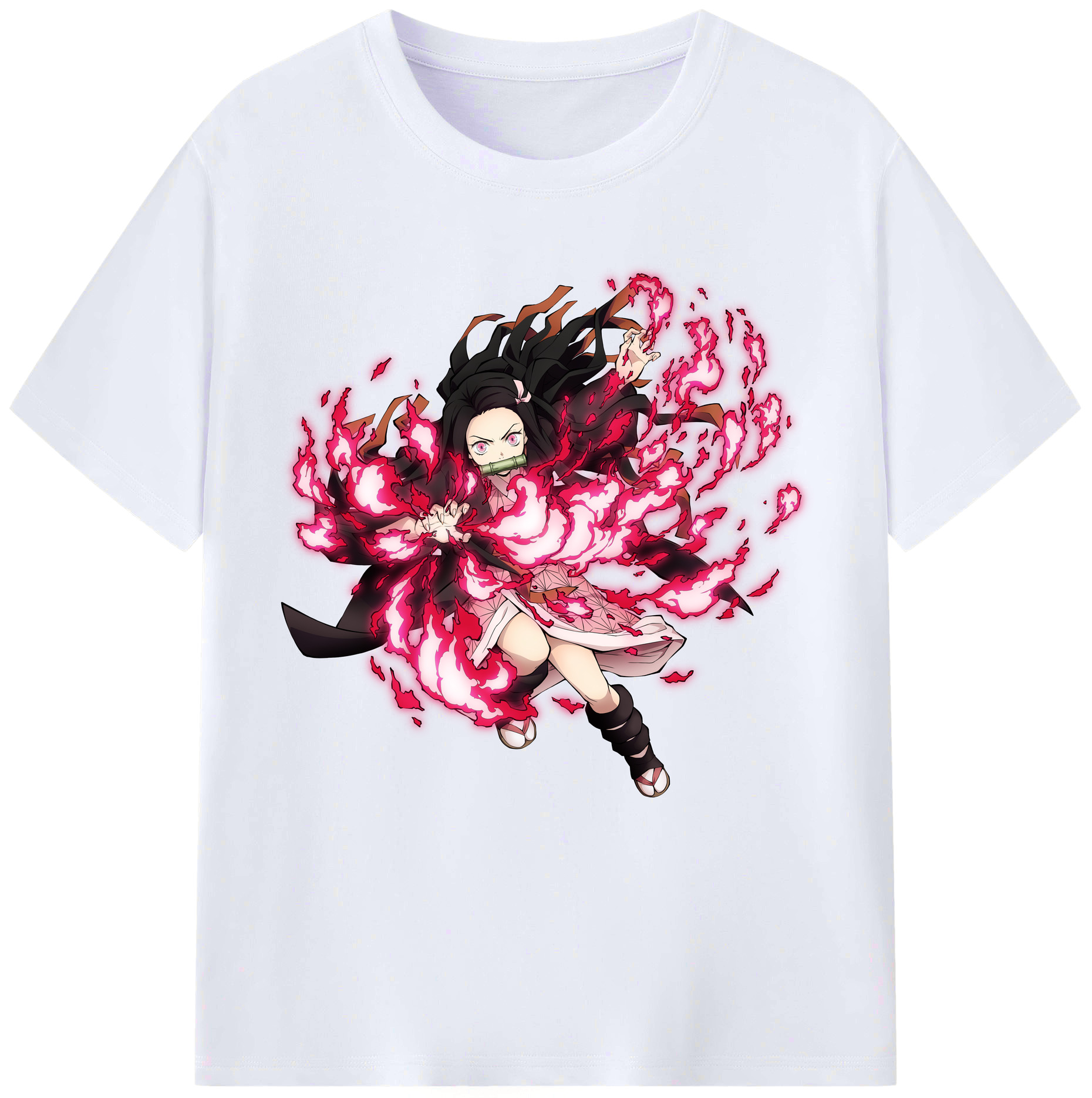 （画像用） 鬼滅の刃（きめつのやいば）竈門 禰󠄀豆子／かまど ねずこ Kamado Nezuko レディースカジュアルプリントTシャツ（綿100％）