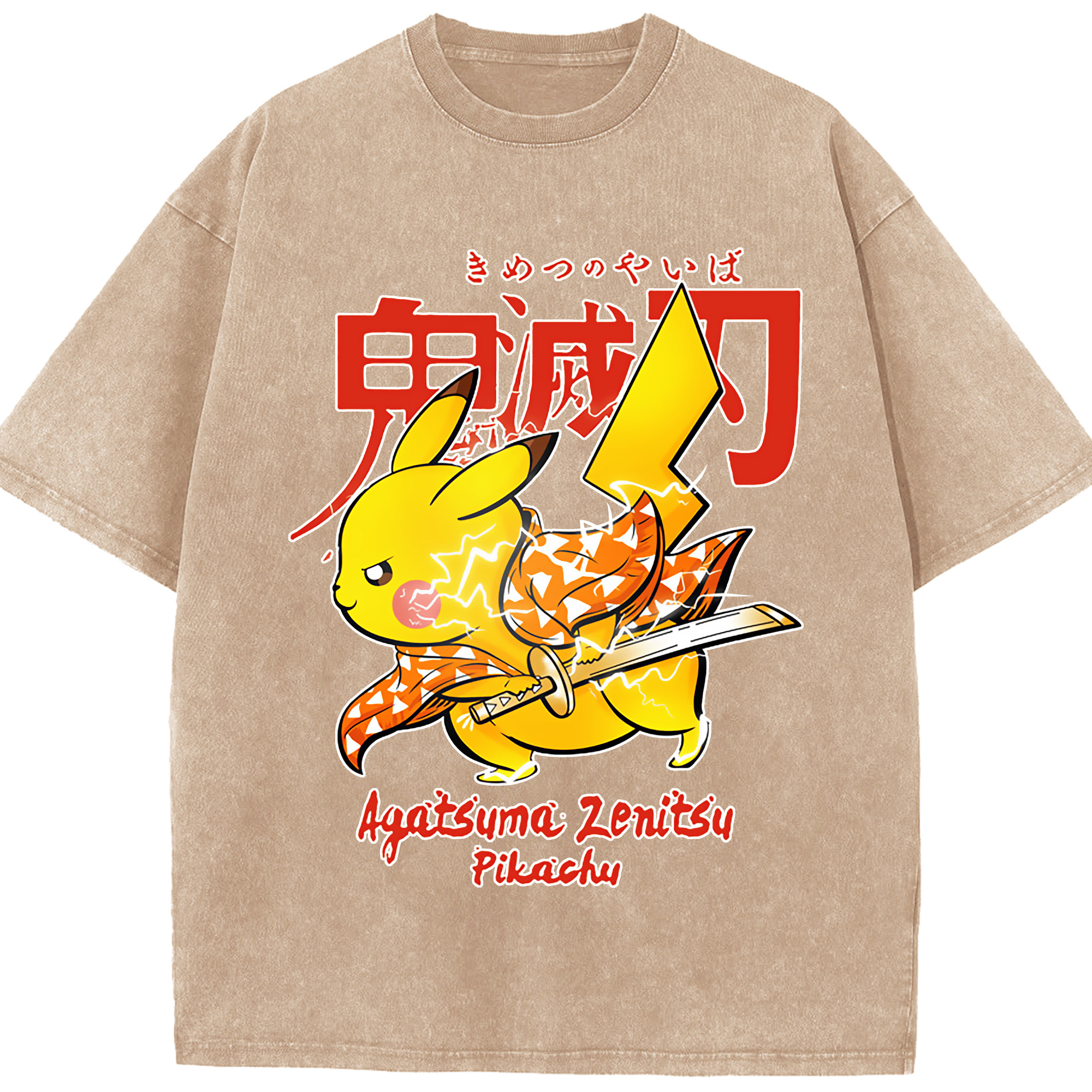 （画像用） 鬼滅の刃（きめつのやいば）我妻 善逸／あがつま ぜんいつ Agatsuma Zenitsu 綿100% ヴィンテージ風 半袖Tシャツ（フロントプリント）