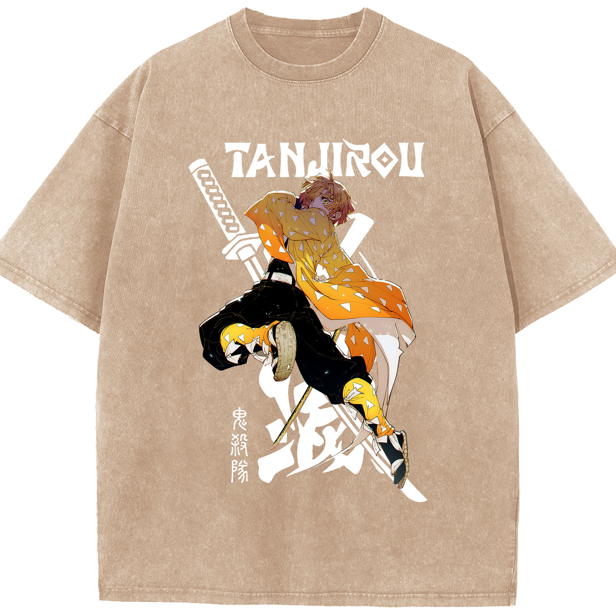（画像用） 鬼滅の刃（きめつのやいば）我妻 善逸／あがつま ぜんいつ Agatsuma Zenitsu 綿100% ヴィンテージ風 半袖Tシャツ（フロントプリント）