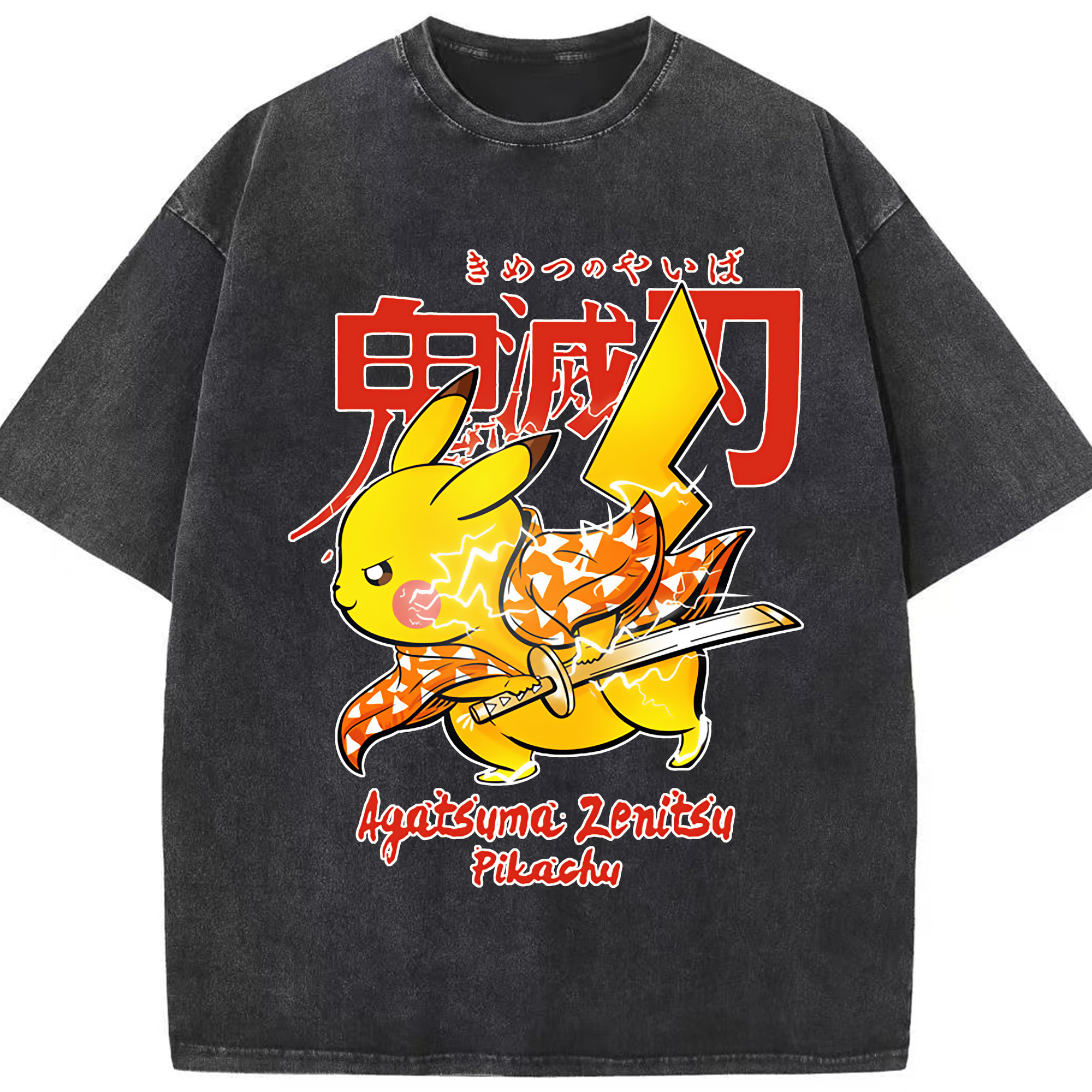 （画像用） 鬼滅の刃（きめつのやいば）我妻 善逸／あがつま ぜんいつ Agatsuma Zenitsu 綿100% ヴィンテージ風 半袖Tシャツ（フロントプリント）