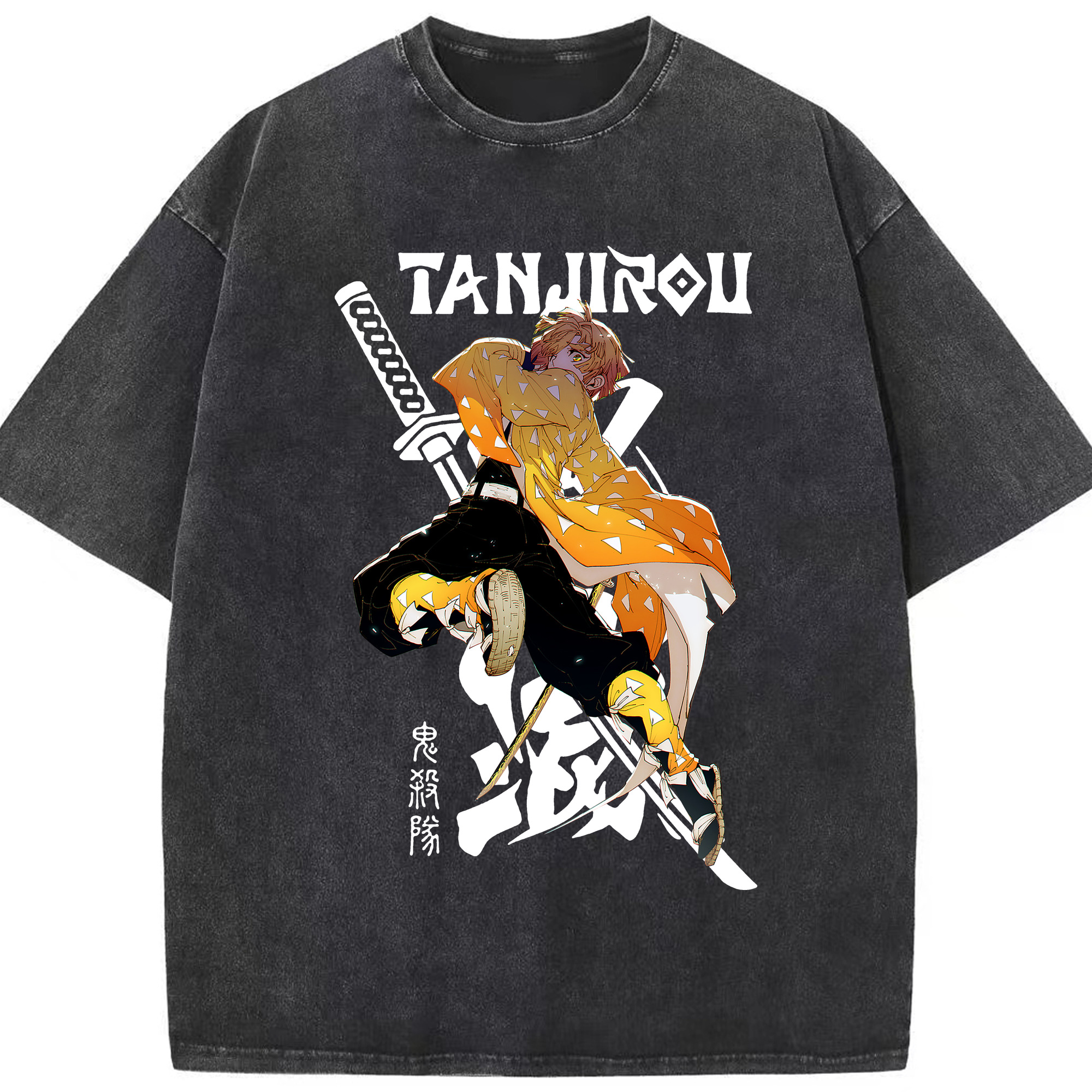 （画像用） 鬼滅の刃（きめつのやいば）我妻 善逸／あがつま ぜんいつ Agatsuma Zenitsu 綿100% ヴィンテージ風 半袖Tシャツ（フロントプリント）