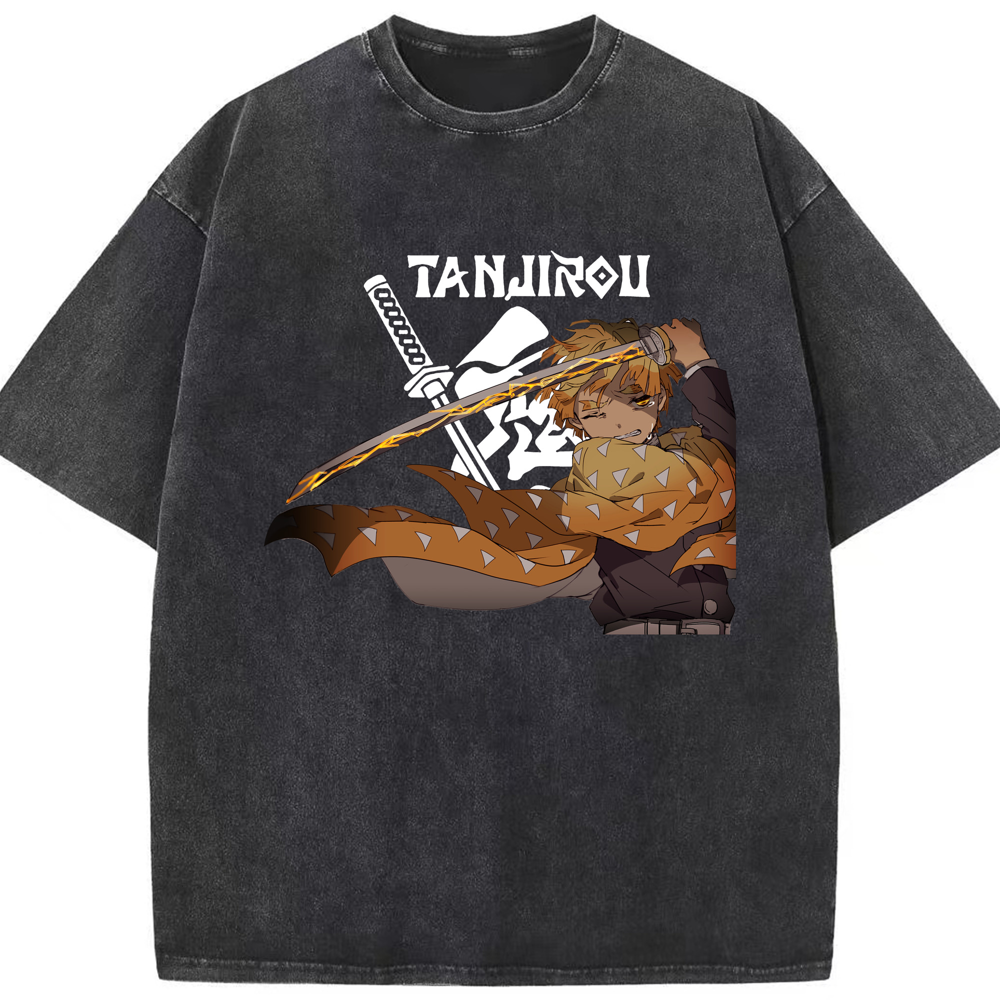 （画像用） 鬼滅の刃（きめつのやいば）我妻 善逸／あがつま ぜんいつ Agatsuma Zenitsu 綿100% ヴィンテージ風 半袖Tシャツ（フロントプリント）