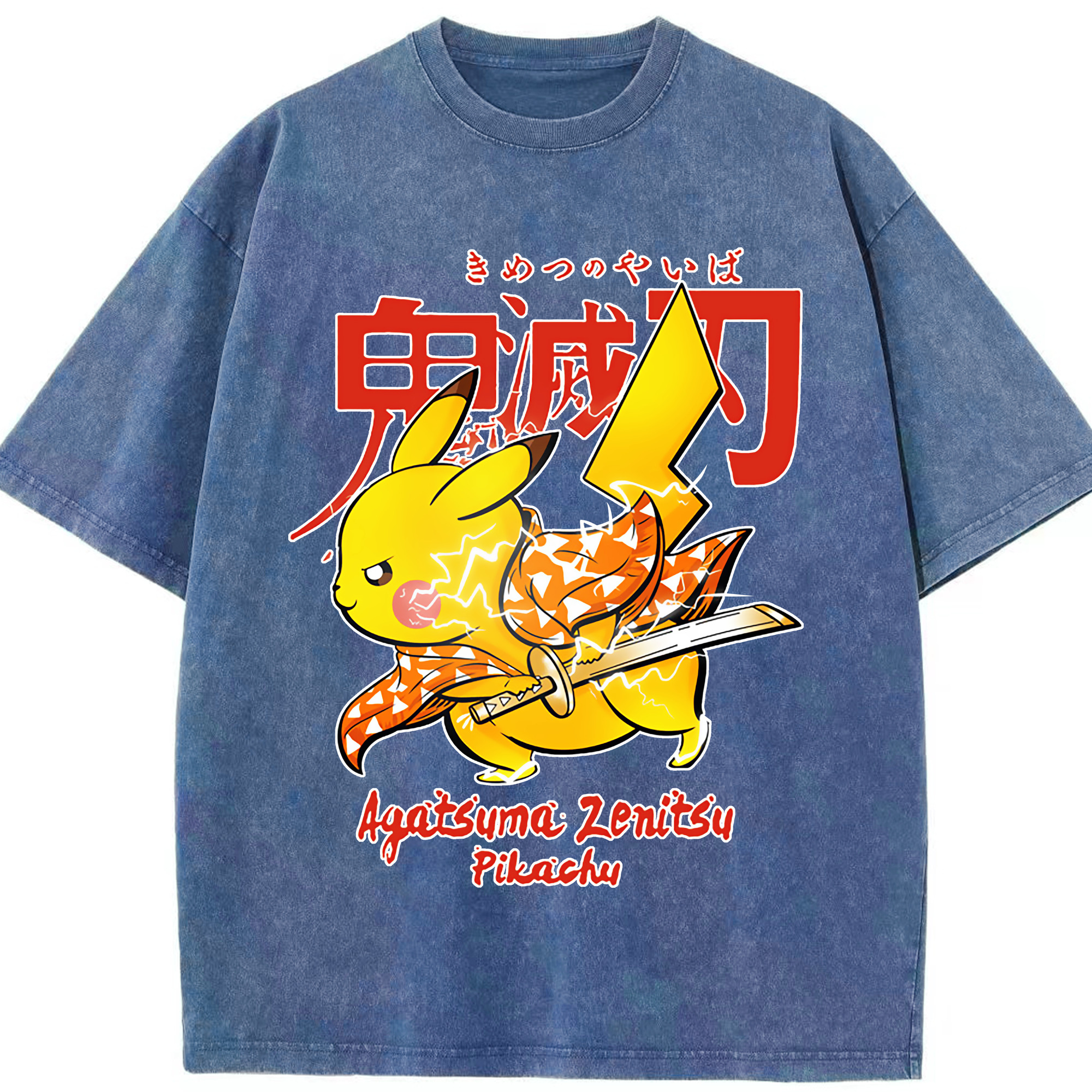 （画像用） 鬼滅の刃（きめつのやいば）我妻 善逸／あがつま ぜんいつ Agatsuma Zenitsu 綿100% ヴィンテージ風 半袖Tシャツ（フロントプリント）