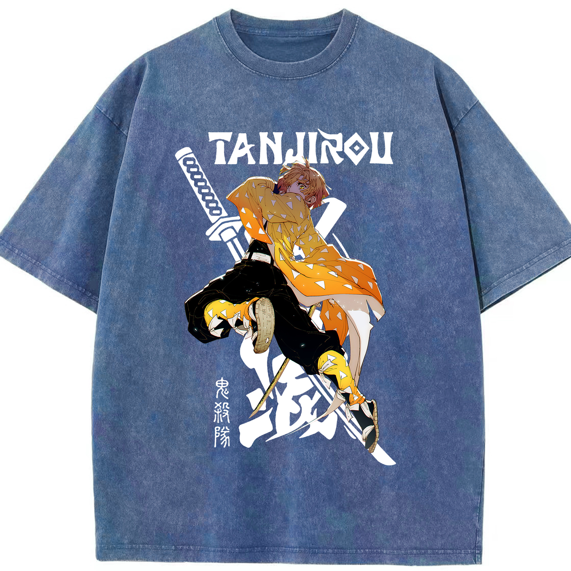 （画像用） 鬼滅の刃（きめつのやいば）我妻 善逸／あがつま ぜんいつ Agatsuma Zenitsu 綿100% ヴィンテージ風 半袖Tシャツ（フロントプリント）