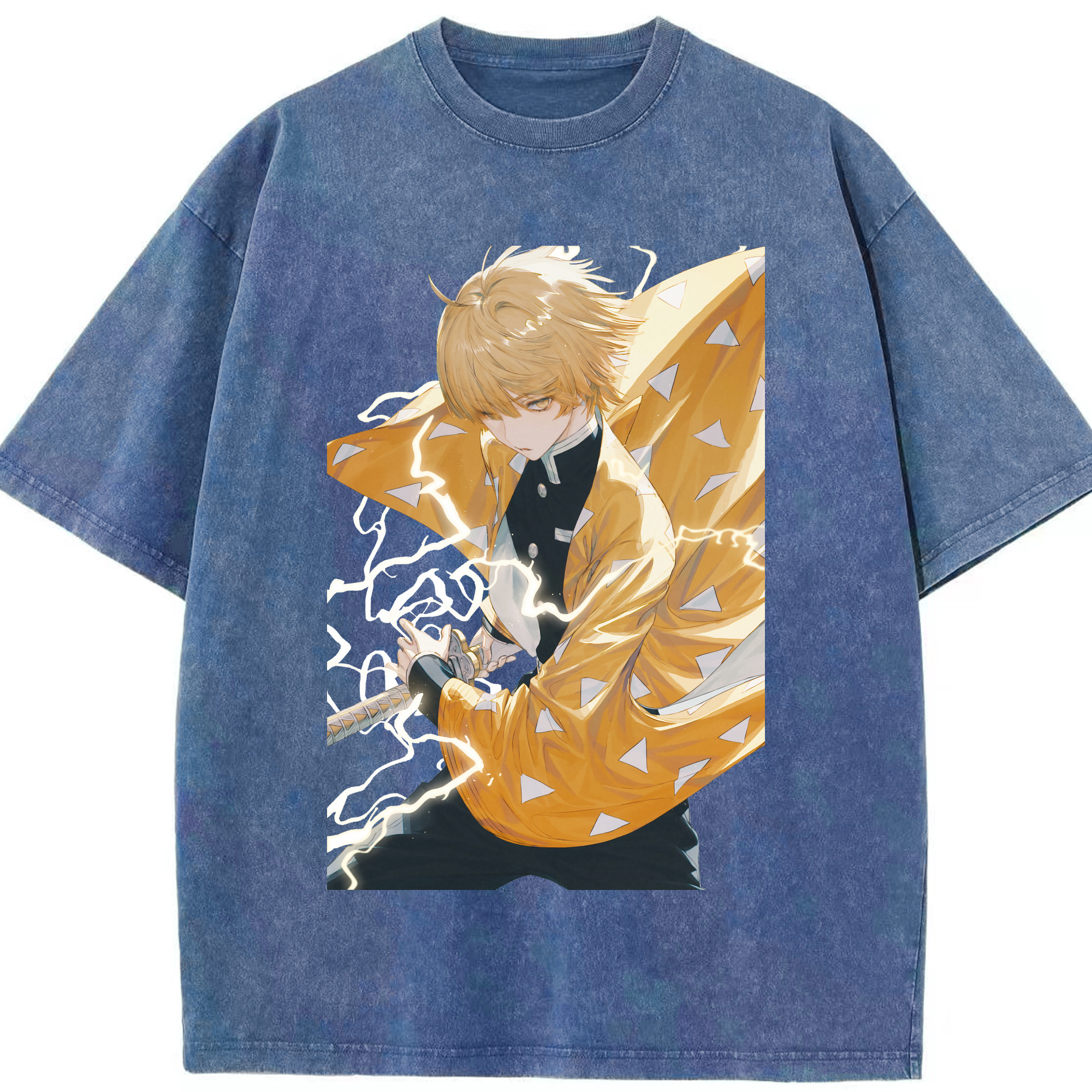 （画像用） 鬼滅の刃（きめつのやいば）我妻 善逸／あがつま ぜんいつ Agatsuma Zenitsu 綿100% ヴィンテージ風 半袖Tシャツ（フロントプリント）