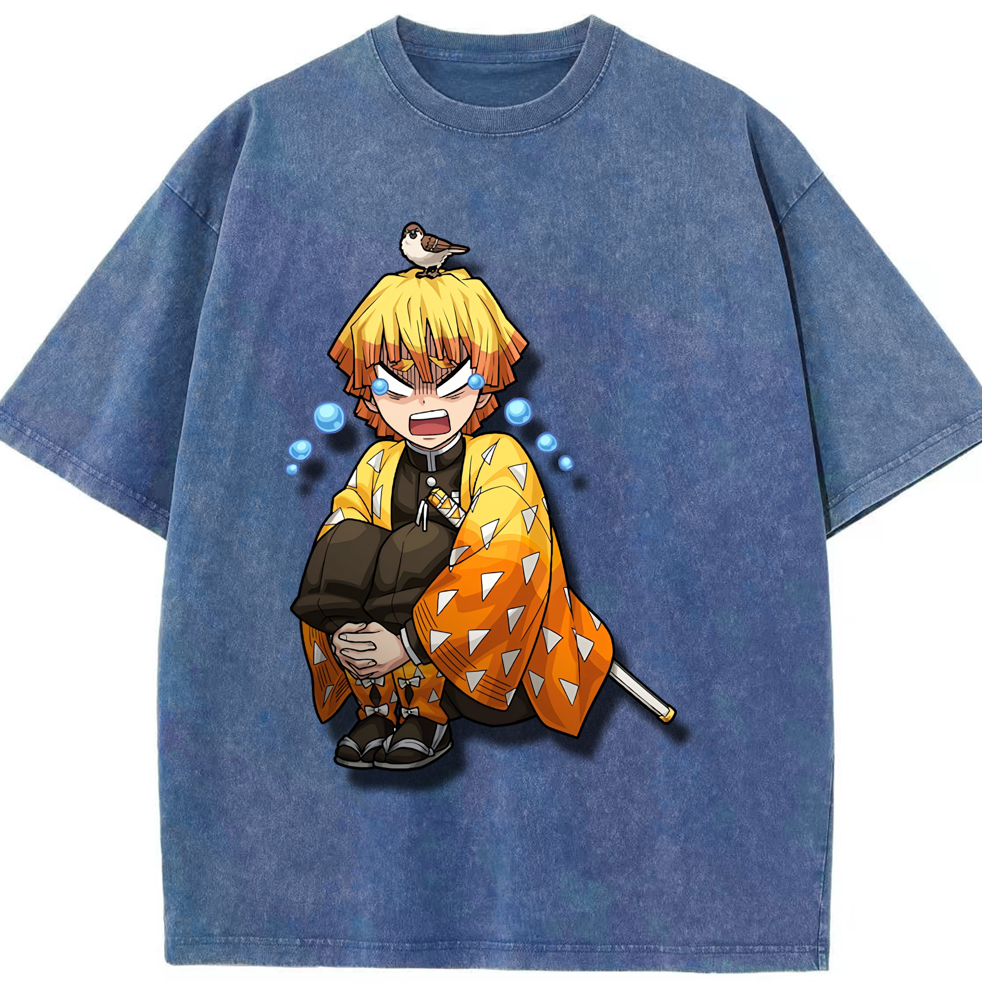 （画像用） 鬼滅の刃（きめつのやいば）我妻 善逸／あがつま ぜんいつ Agatsuma Zenitsu 綿100% ヴィンテージ風 半袖Tシャツ（フロントプリント）