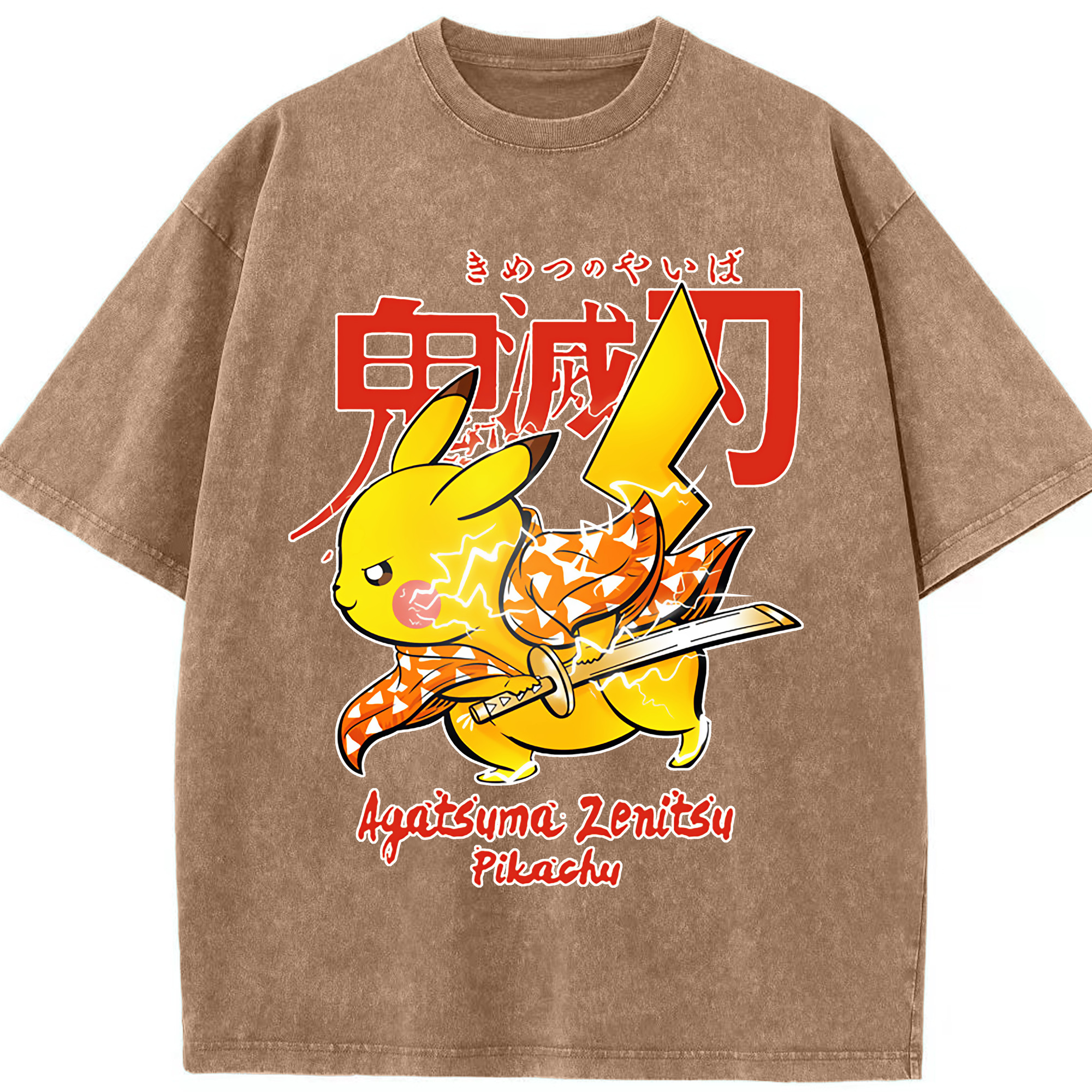（画像用） 鬼滅の刃（きめつのやいば）我妻 善逸／あがつま ぜんいつ Agatsuma Zenitsu 綿100% ヴィンテージ風 半袖Tシャツ（フロントプリント）