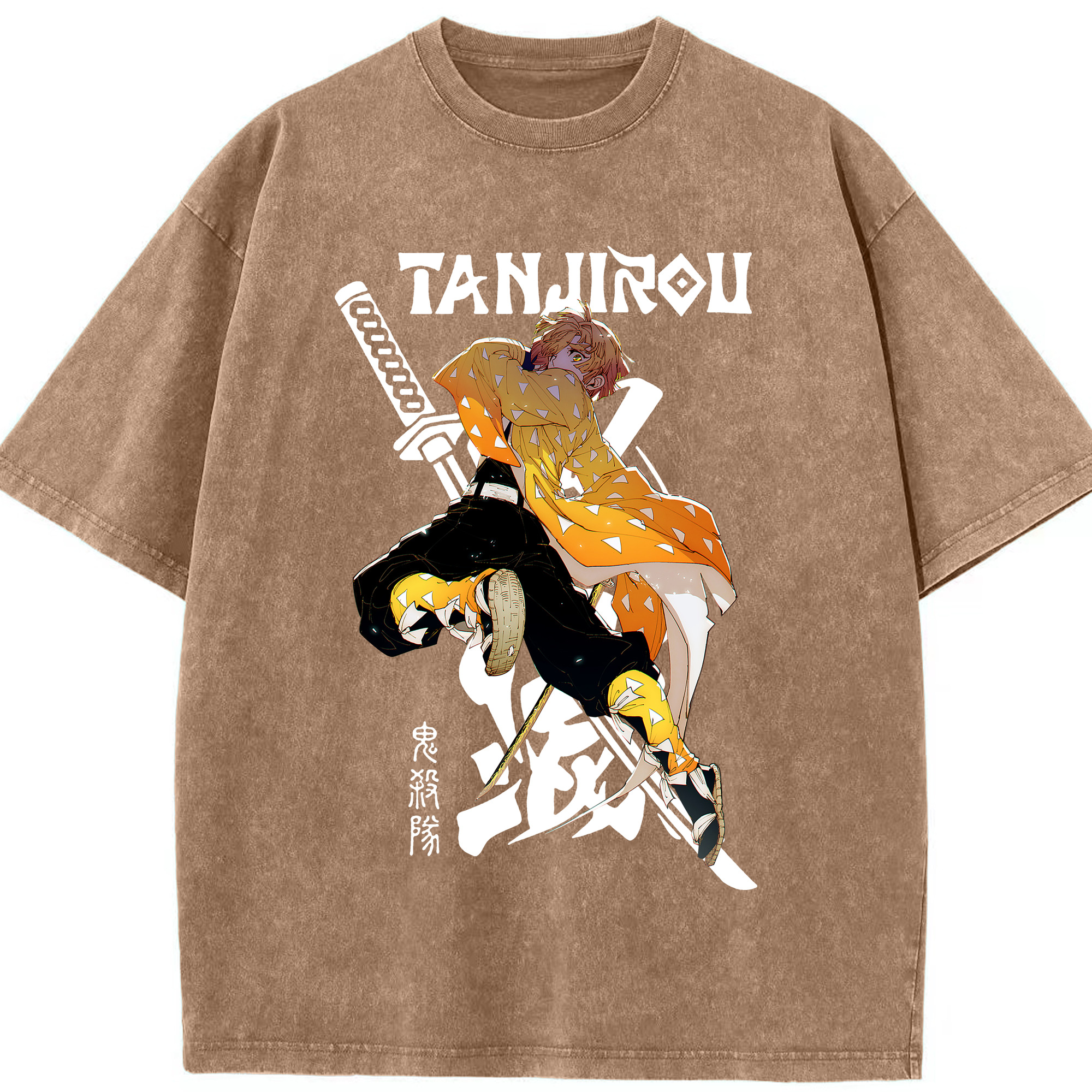 （画像用） 鬼滅の刃（きめつのやいば）我妻 善逸／あがつま ぜんいつ Agatsuma Zenitsu 綿100% ヴィンテージ風 半袖Tシャツ（フロントプリント）
