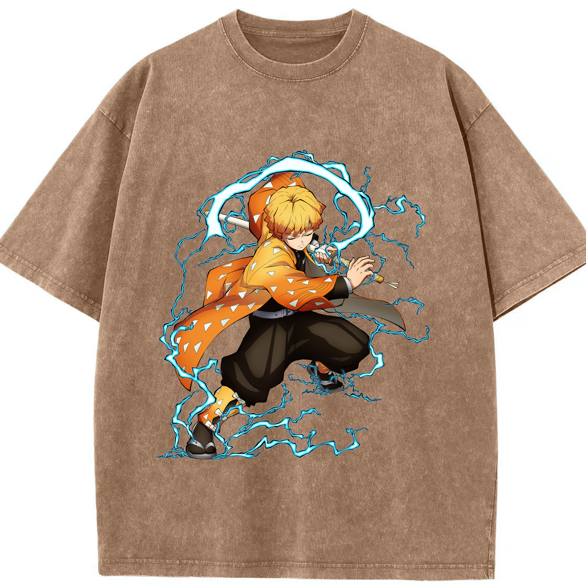 （画像用） 鬼滅の刃（きめつのやいば）我妻 善逸／あがつま ぜんいつ Agatsuma Zenitsu 綿100% ヴィンテージ風 半袖Tシャツ（フロントプリント）