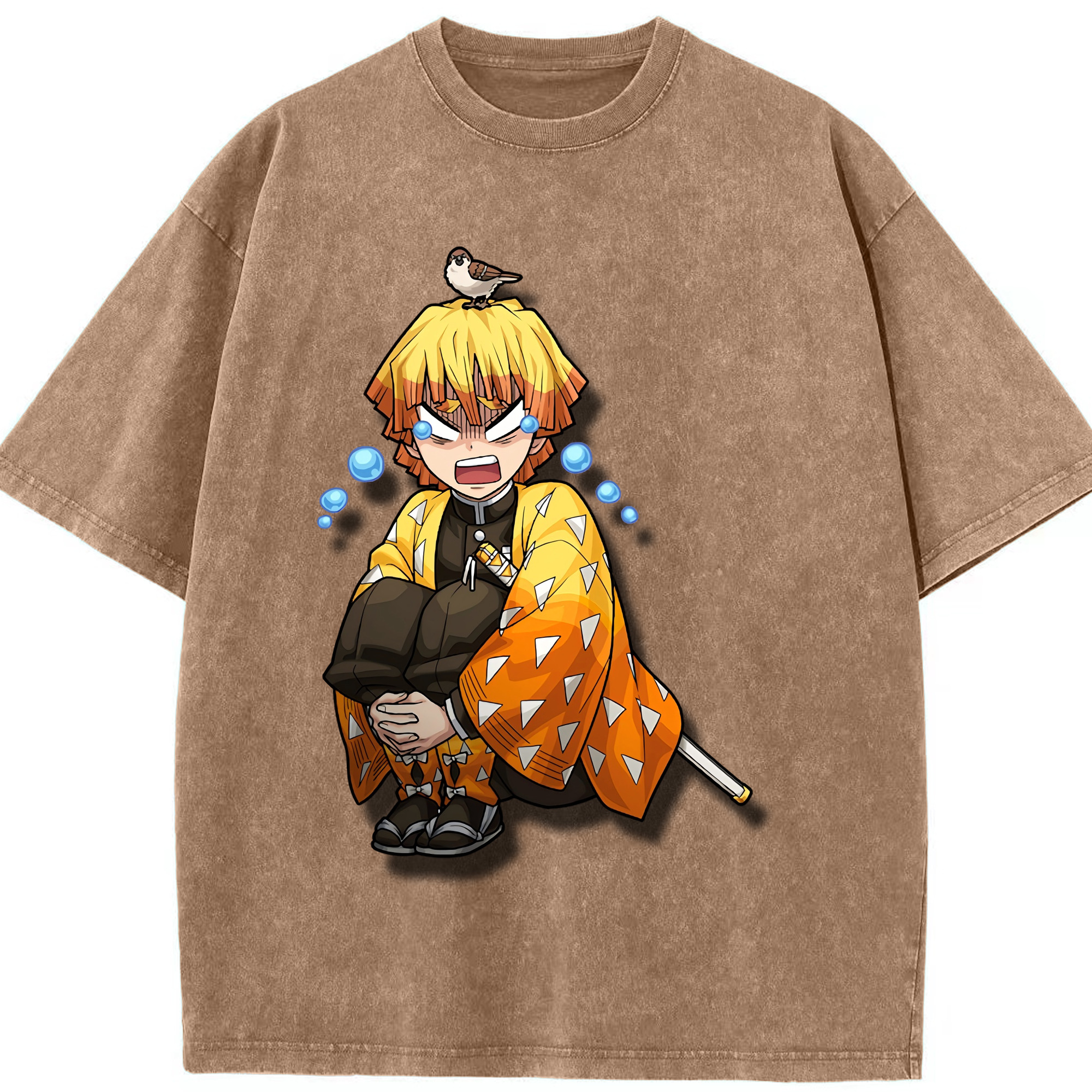 （画像用） 鬼滅の刃（きめつのやいば）我妻 善逸／あがつま ぜんいつ Agatsuma Zenitsu 綿100% ヴィンテージ風 半袖Tシャツ（フロントプリント）