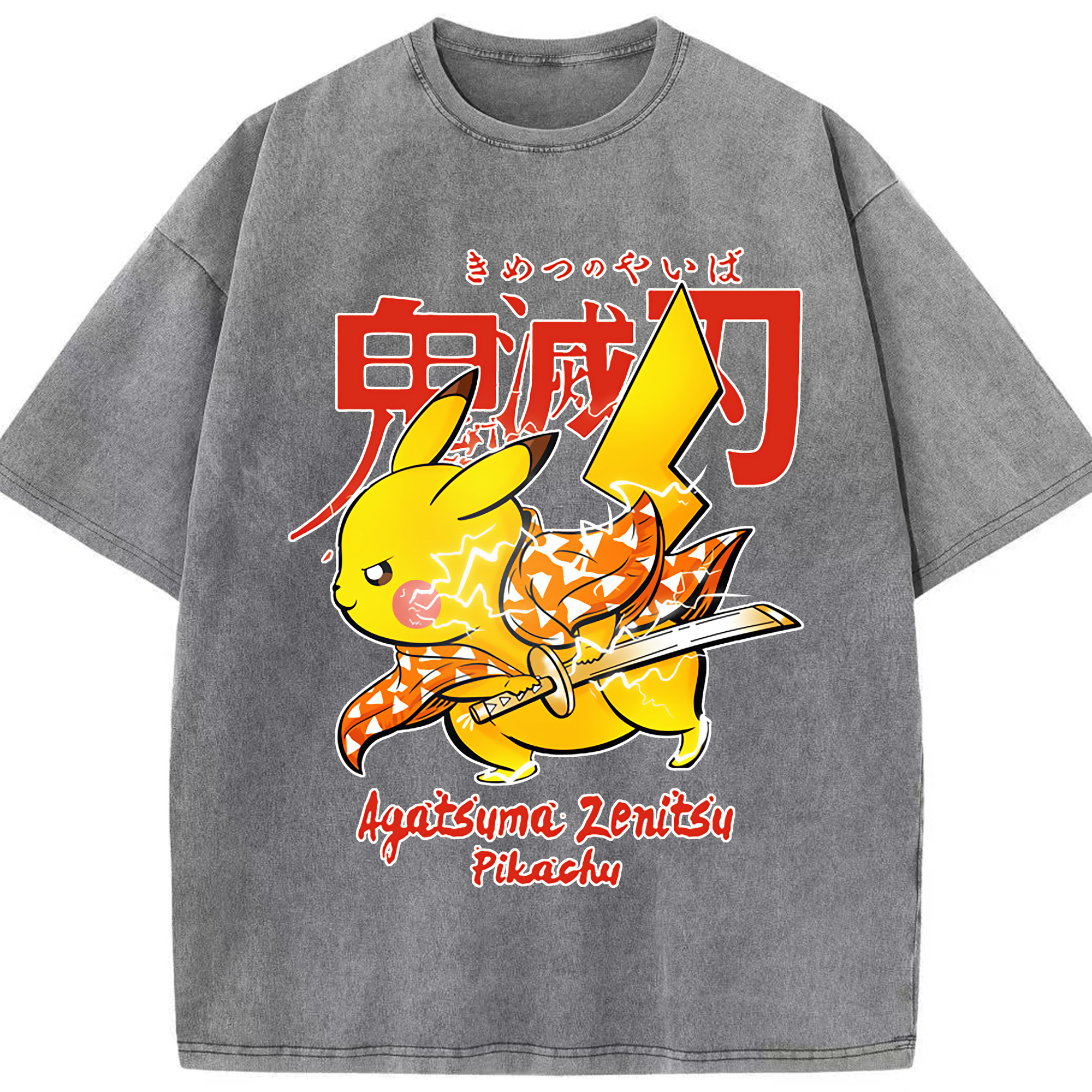 （画像用） 鬼滅の刃（きめつのやいば）我妻 善逸／あがつま ぜんいつ Agatsuma Zenitsu 綿100% ヴィンテージ風 半袖Tシャツ（フロントプリント）