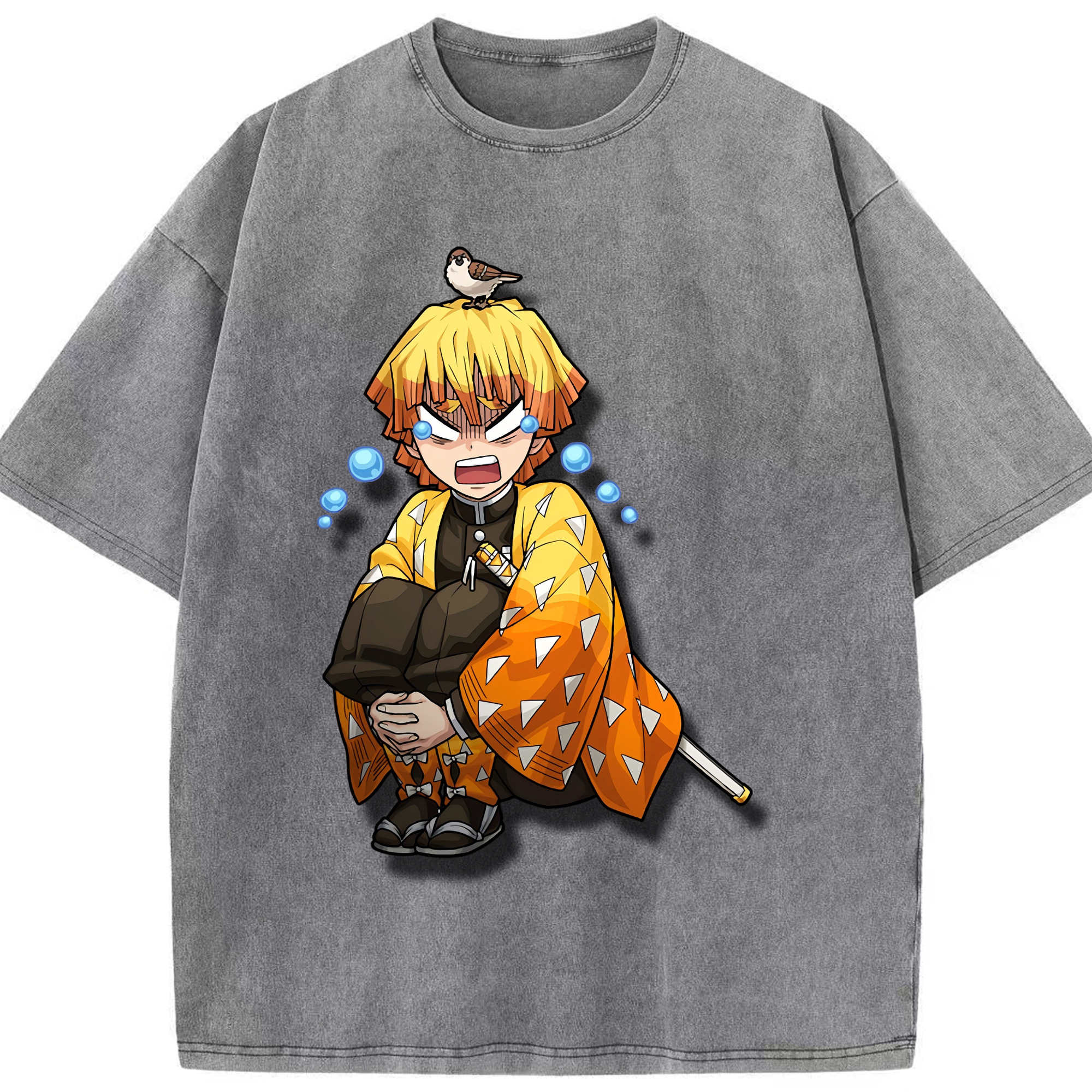 （画像用） 鬼滅の刃（きめつのやいば）我妻 善逸／あがつま ぜんいつ Agatsuma Zenitsu 綿100% ヴィンテージ風 半袖Tシャツ（フロントプリント）