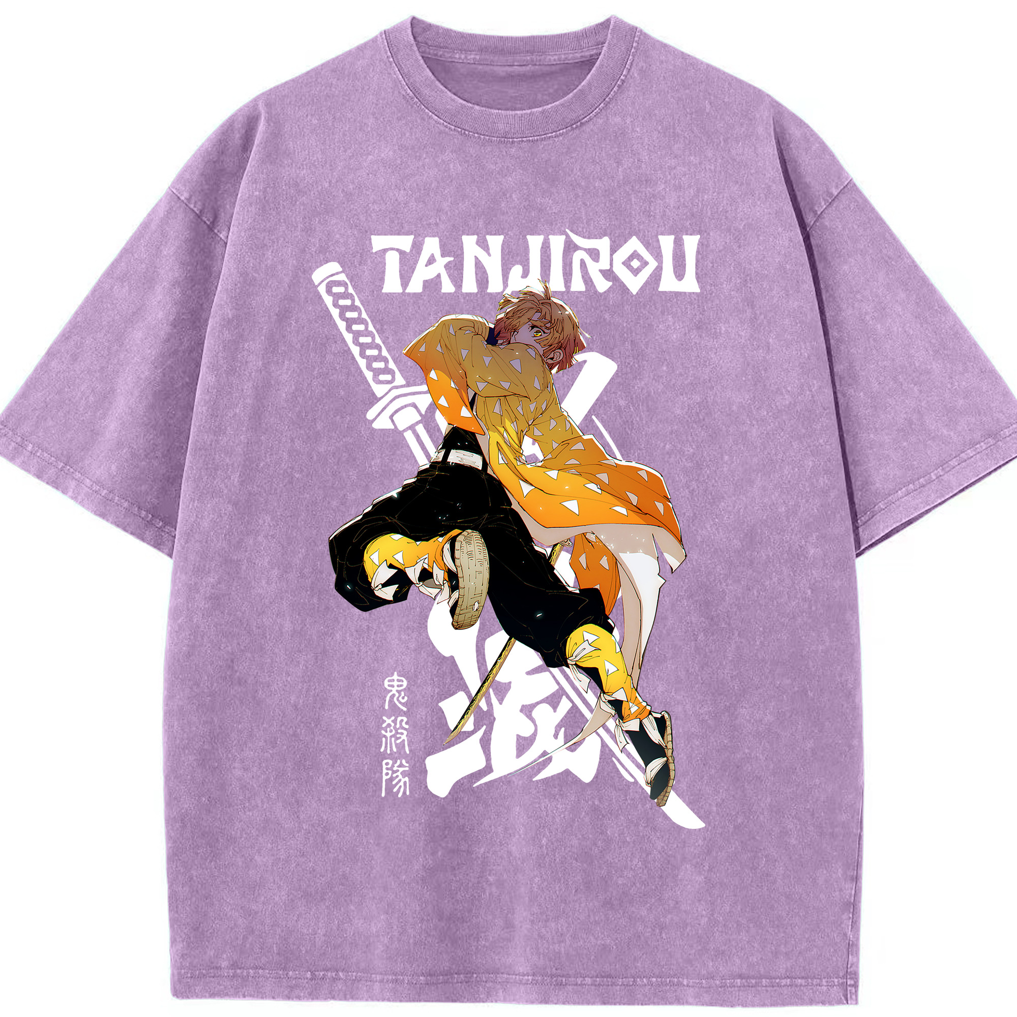 （画像用） 鬼滅の刃（きめつのやいば）我妻 善逸／あがつま ぜんいつ Agatsuma Zenitsu 綿100% ヴィンテージ風 半袖Tシャツ（フロントプリント）