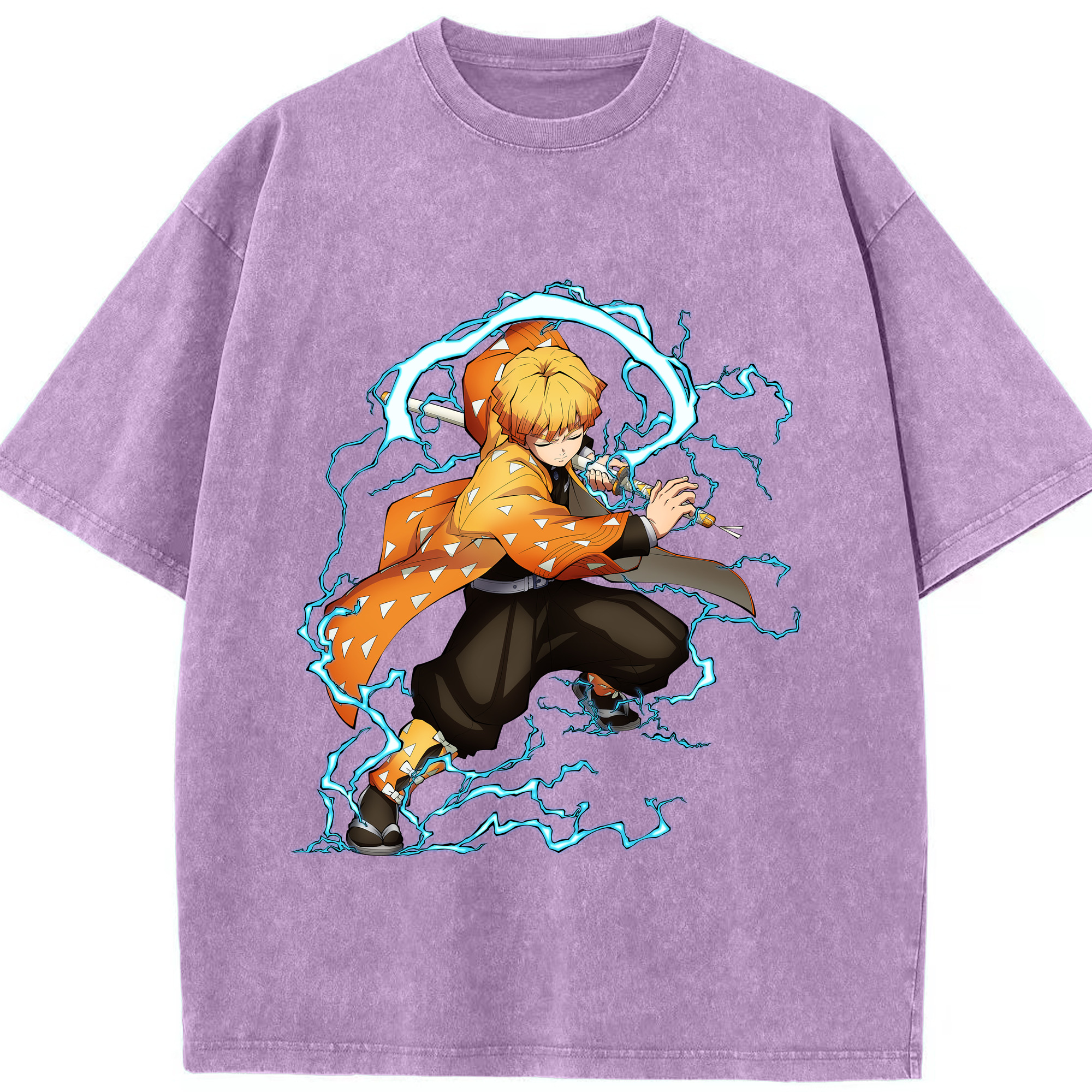 （画像用） 鬼滅の刃（きめつのやいば）我妻 善逸／あがつま ぜんいつ Agatsuma Zenitsu 綿100% ヴィンテージ風 半袖Tシャツ（フロントプリント）